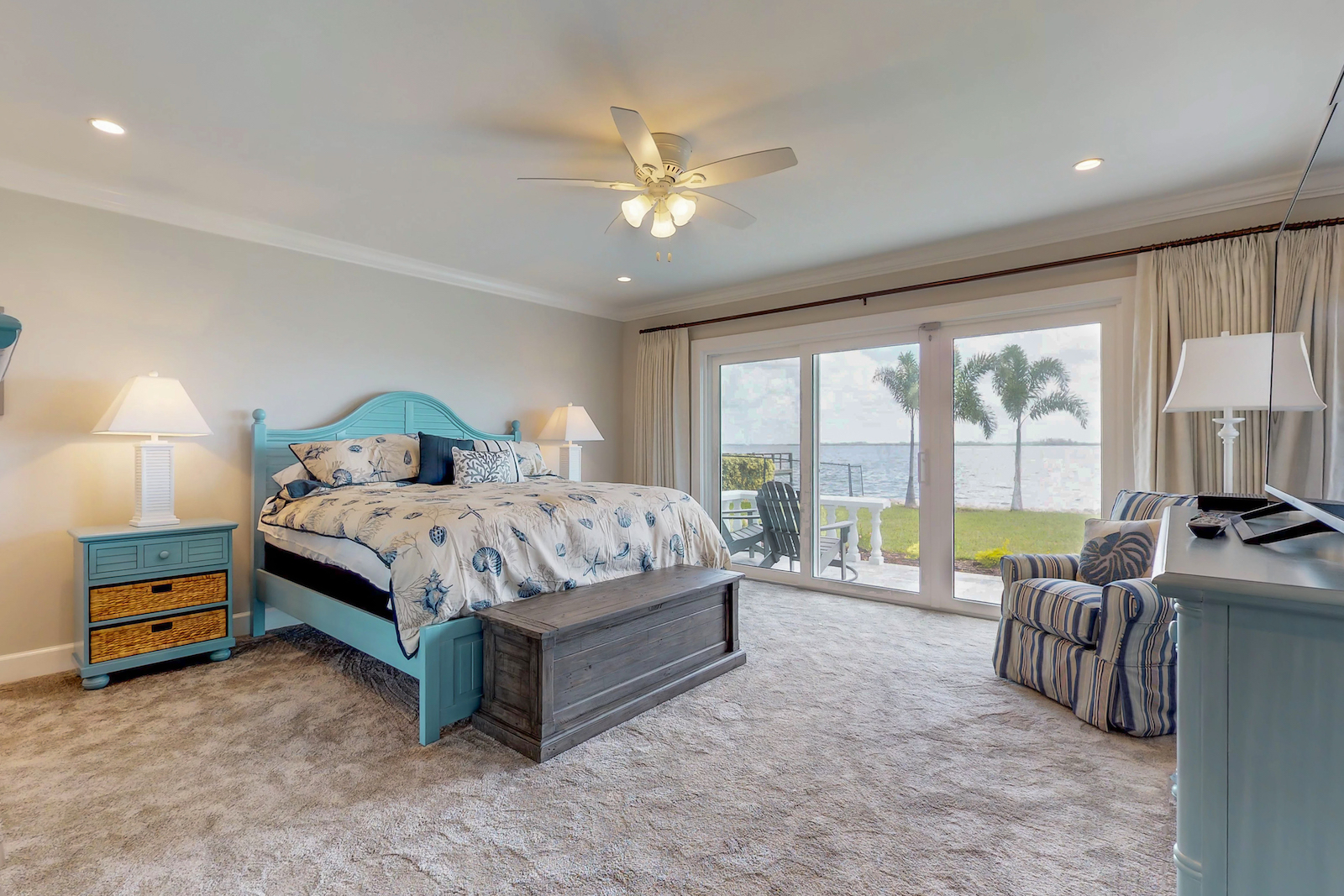 The bedroom with a view at a vacation rental in Holmes Beach, Florida.