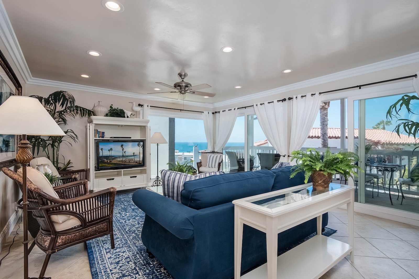 The living area of a vacation rental in San Clemente, CA