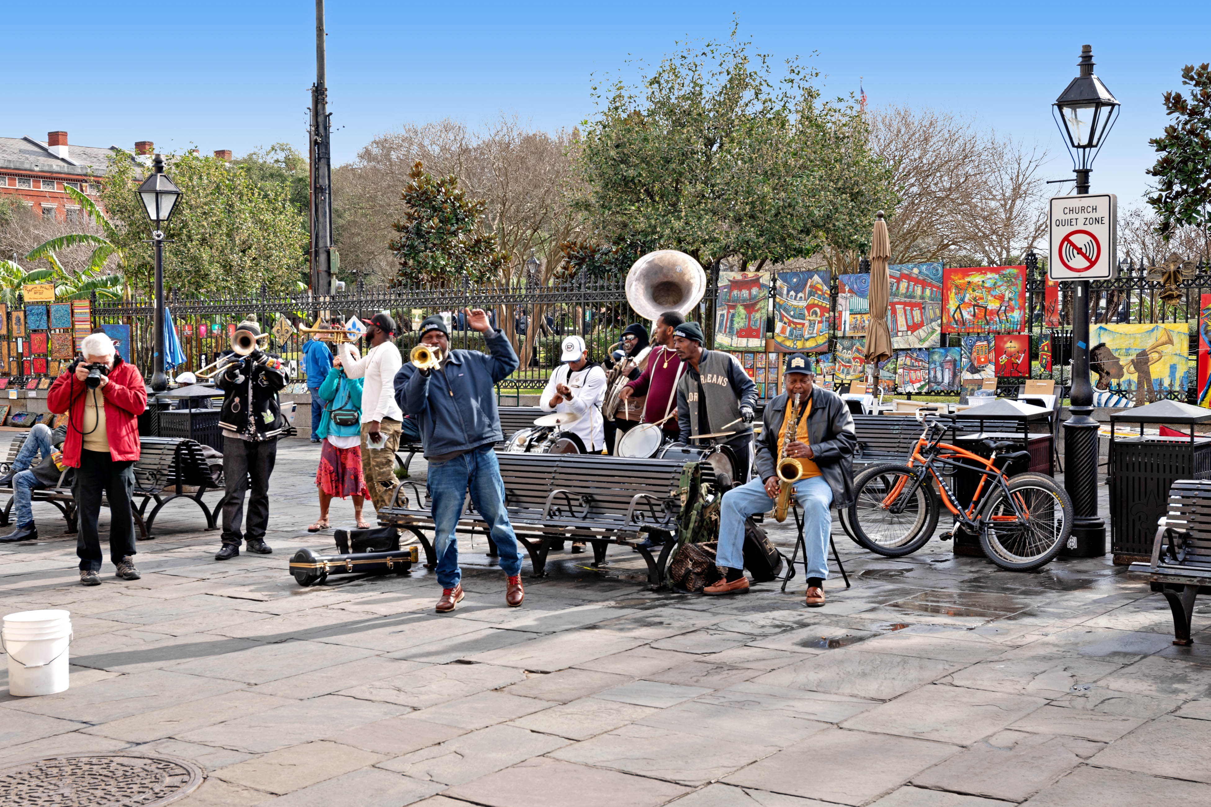 People celebrating Mardi Gras by playing music.