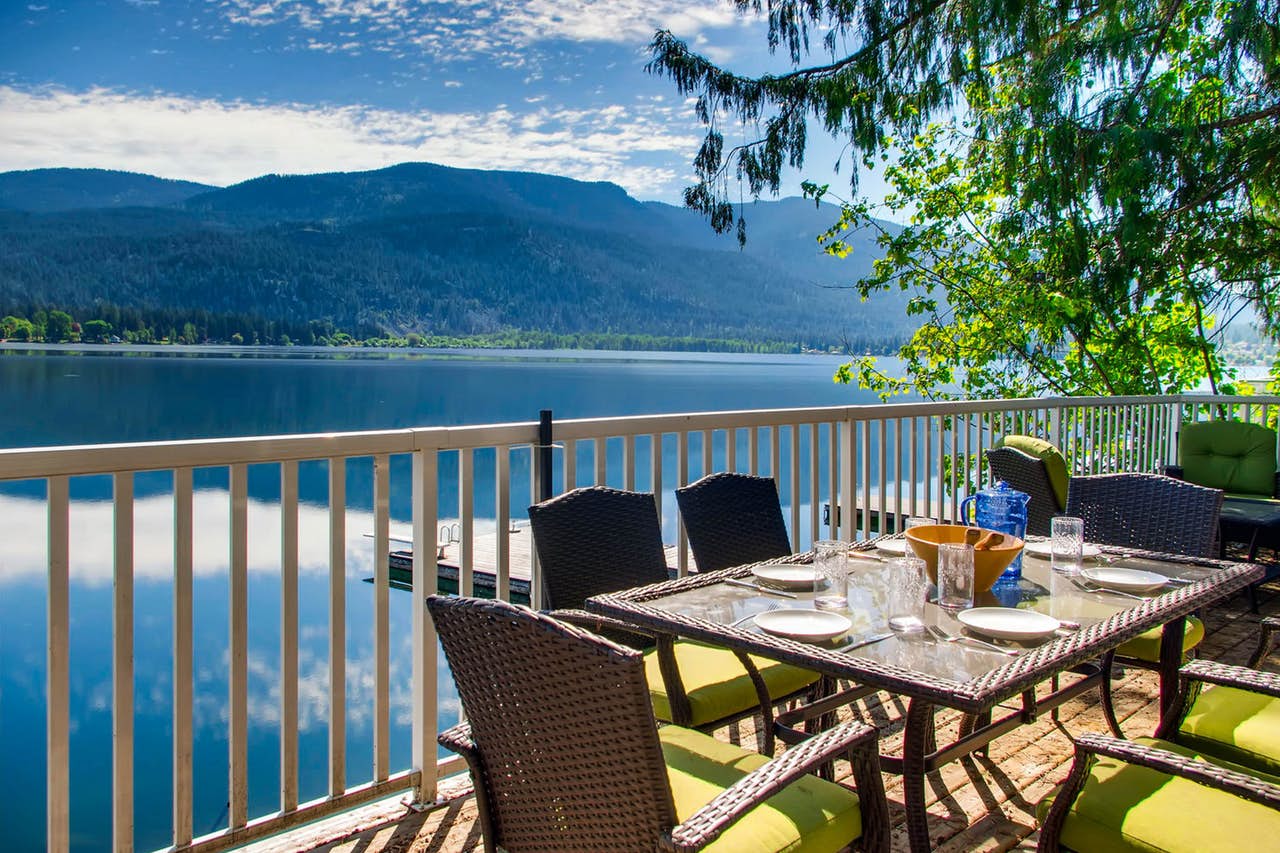 outdoor patio furniture with view of Christina Lake