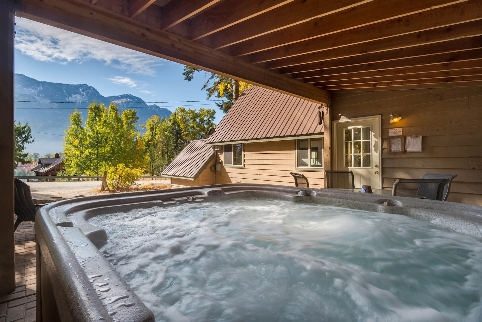 Hot tub view overlooking mountains.