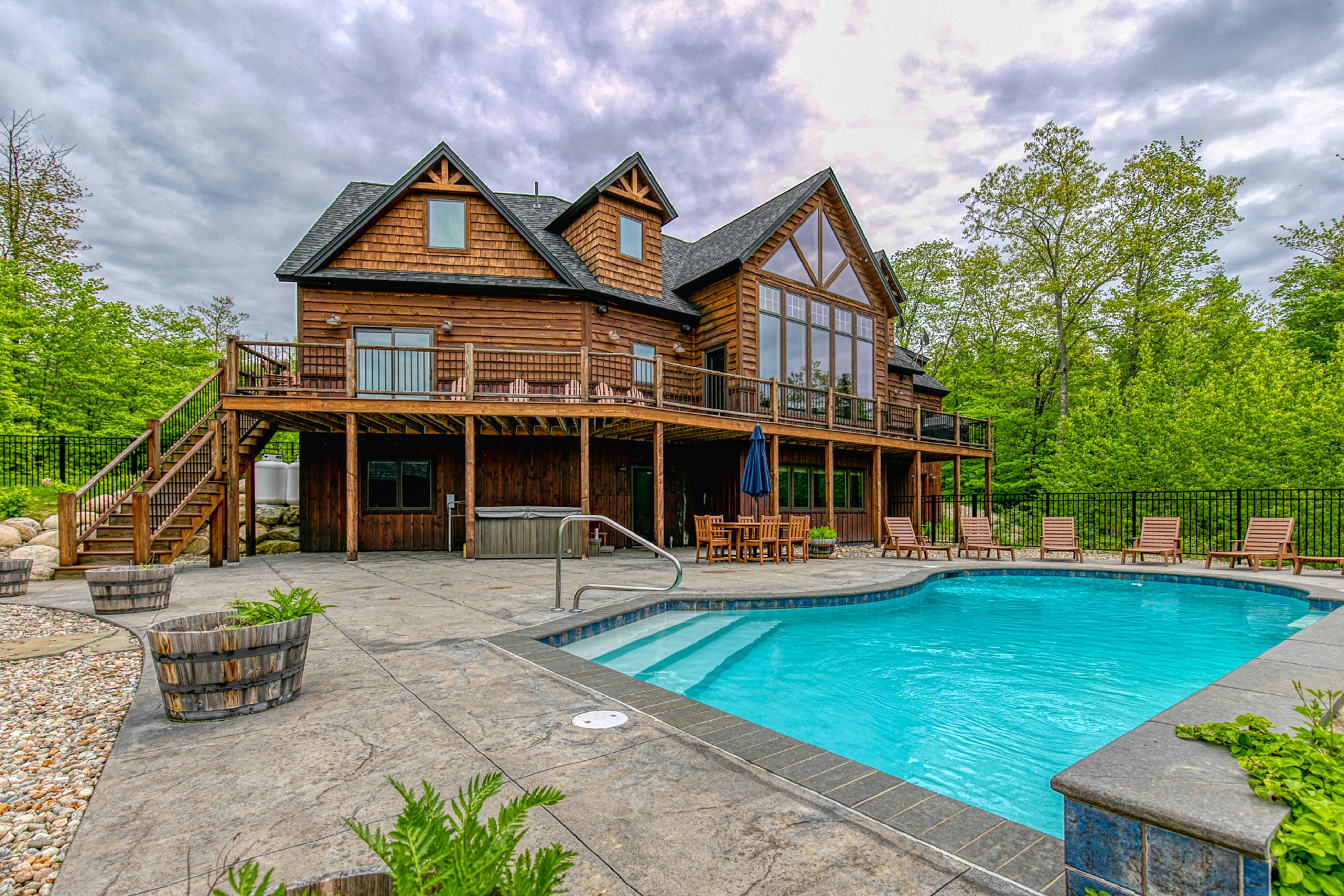 luxury cabin with private outdoor pool near moosehead lake, maine