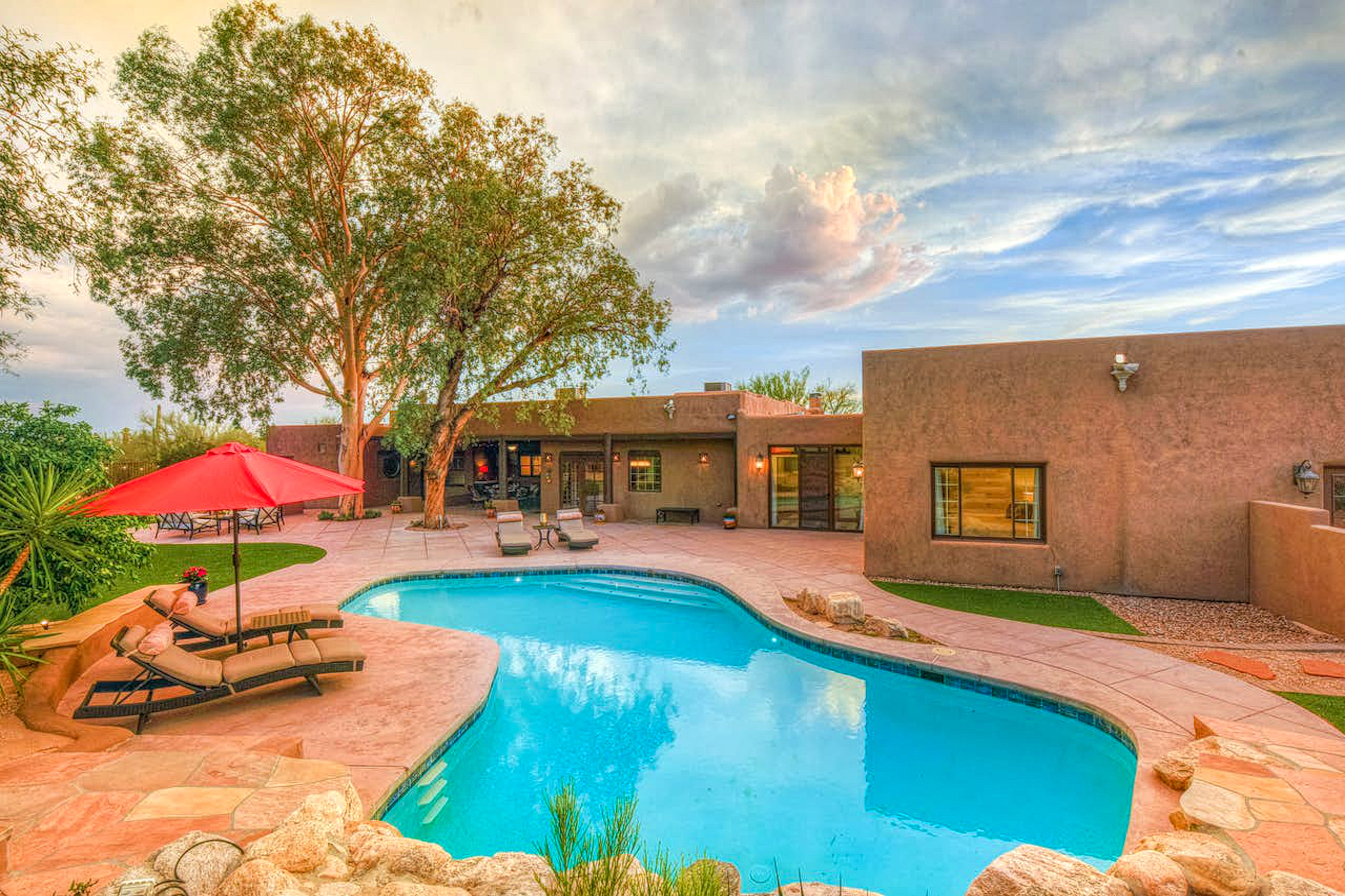 4,000-square-foot, single-level, Santa Fe-style vacation home with outdoor pool