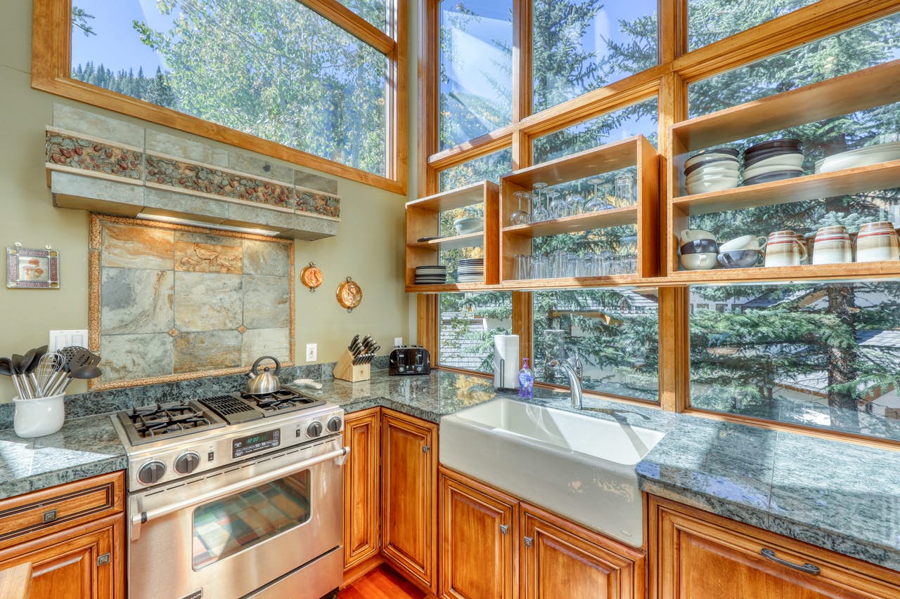 Riverfront cabin kitchen in Colorado