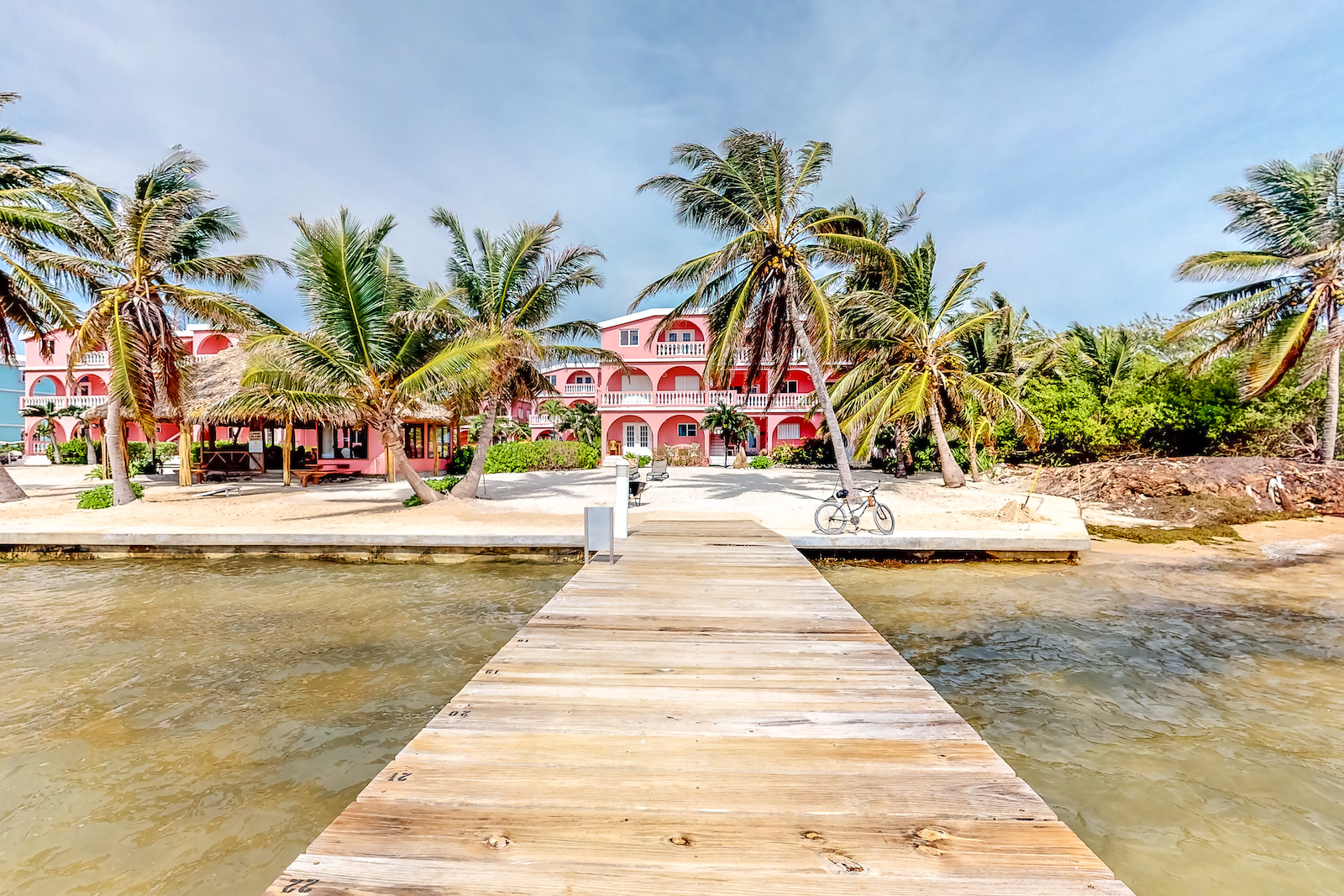 View from the dock viewing the vacation rentals at Caribe Island in San Pedro, Belize.