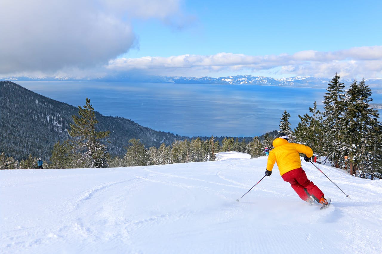 man skiing in lake tahoe