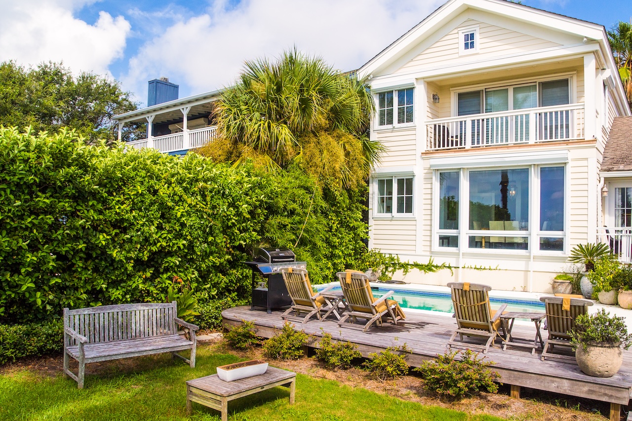 The back pool area at a vacation rental on Hilton Head Island.