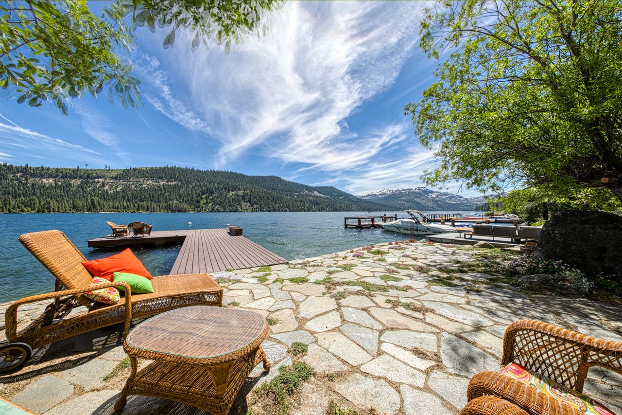 Lake Tahoe waterfront vacation rental back patio and dock