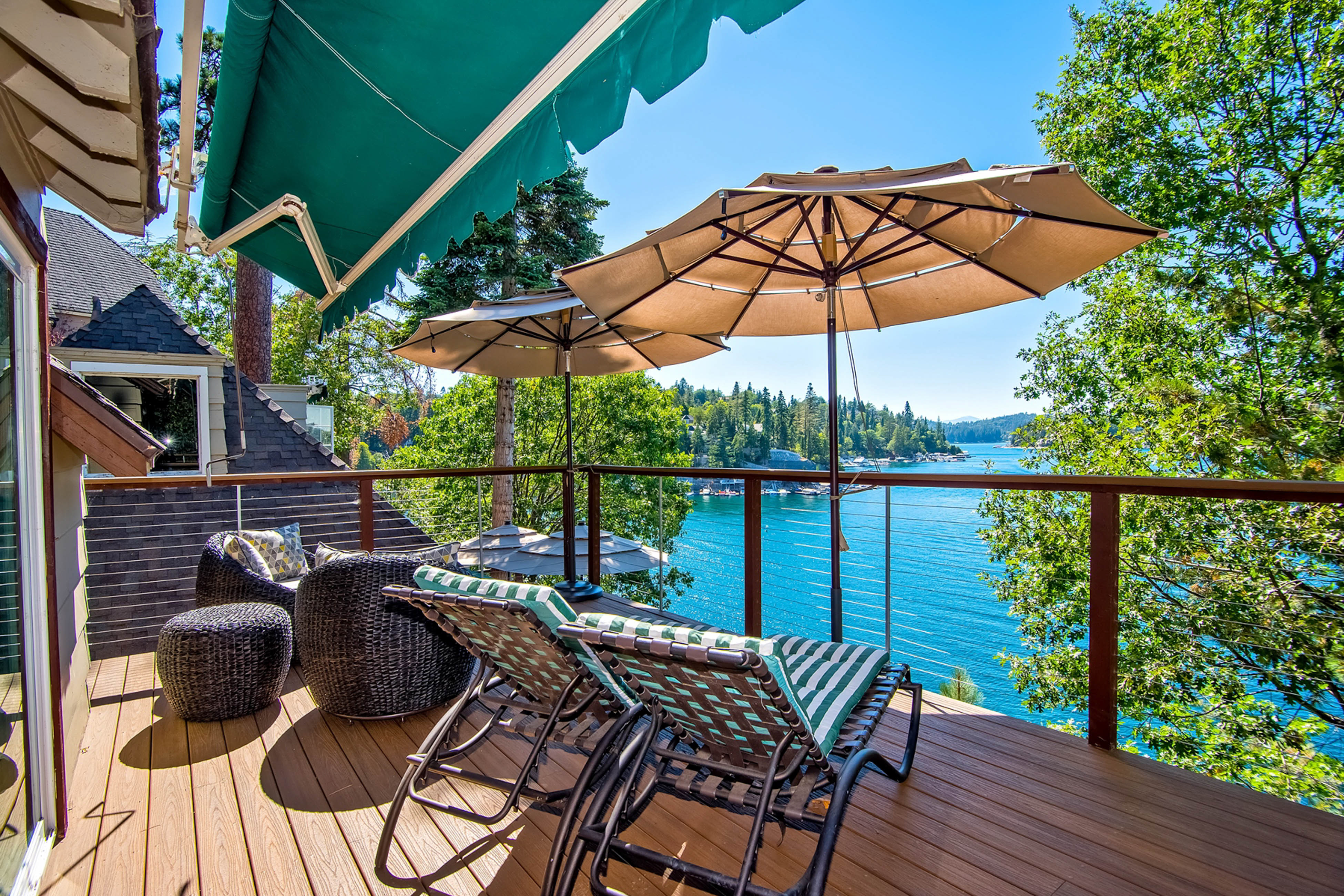 Holiday vacation rental deck overlooking the water in Lake Arrowhead, CA