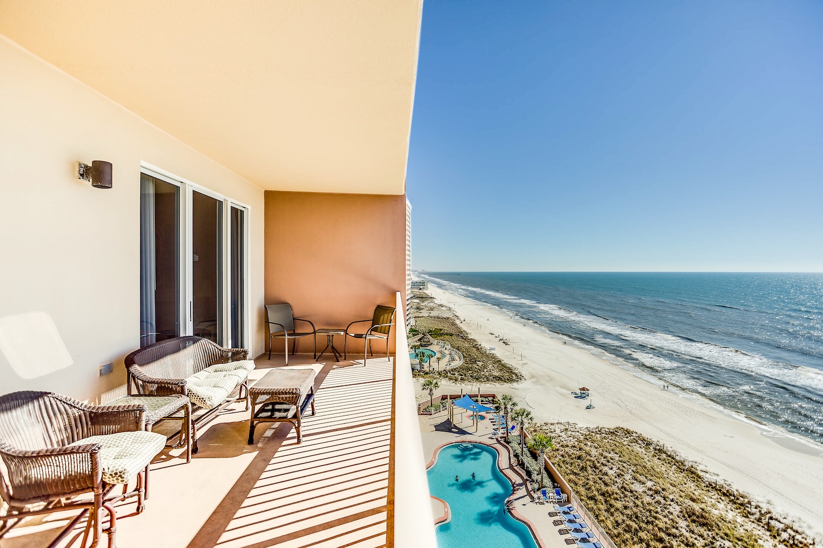 The view from a patio at a condo rental in Panama City Beach, FL.