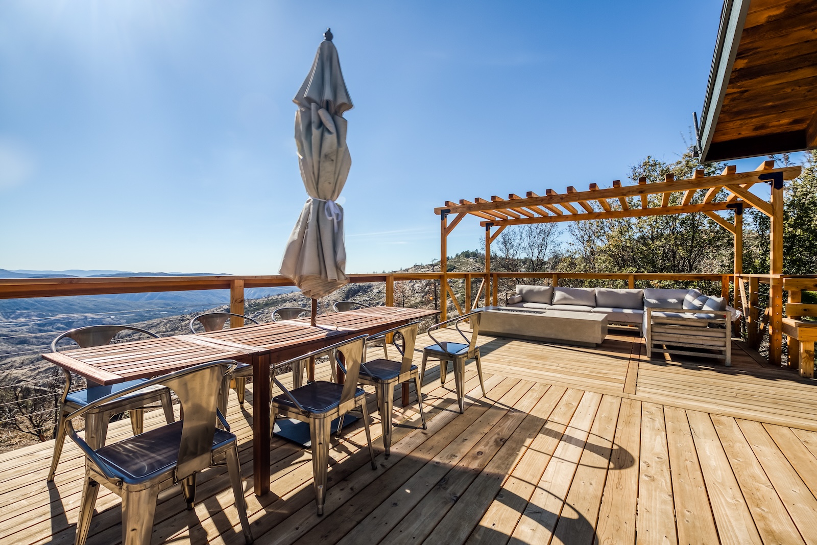The back porch area with a view in Idyllwild, CA.