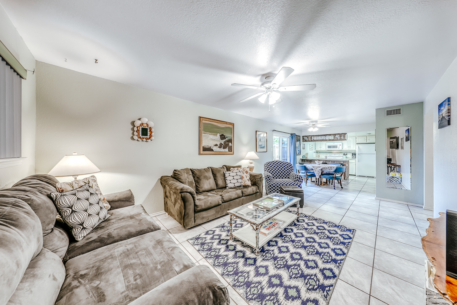 The living room of a vacation rental in Corpus Christi, TX.