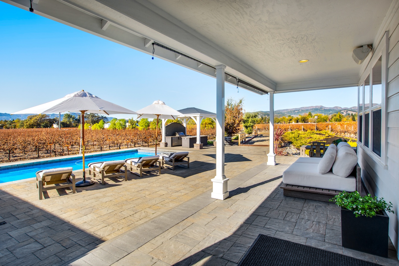 The back patio and pool area of a Sonoma vacation rental.