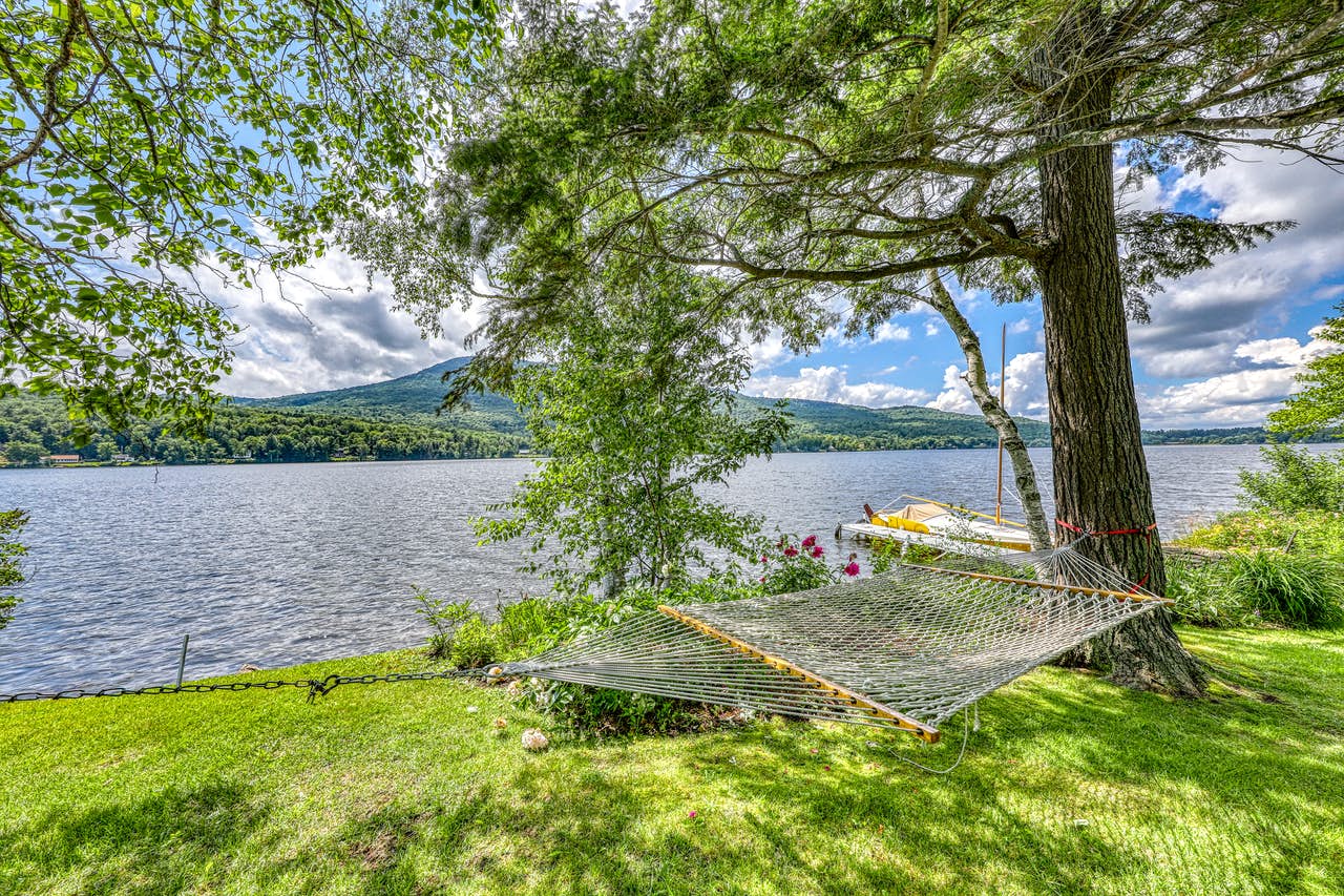 Lake Elmore, VT with boat and hammock