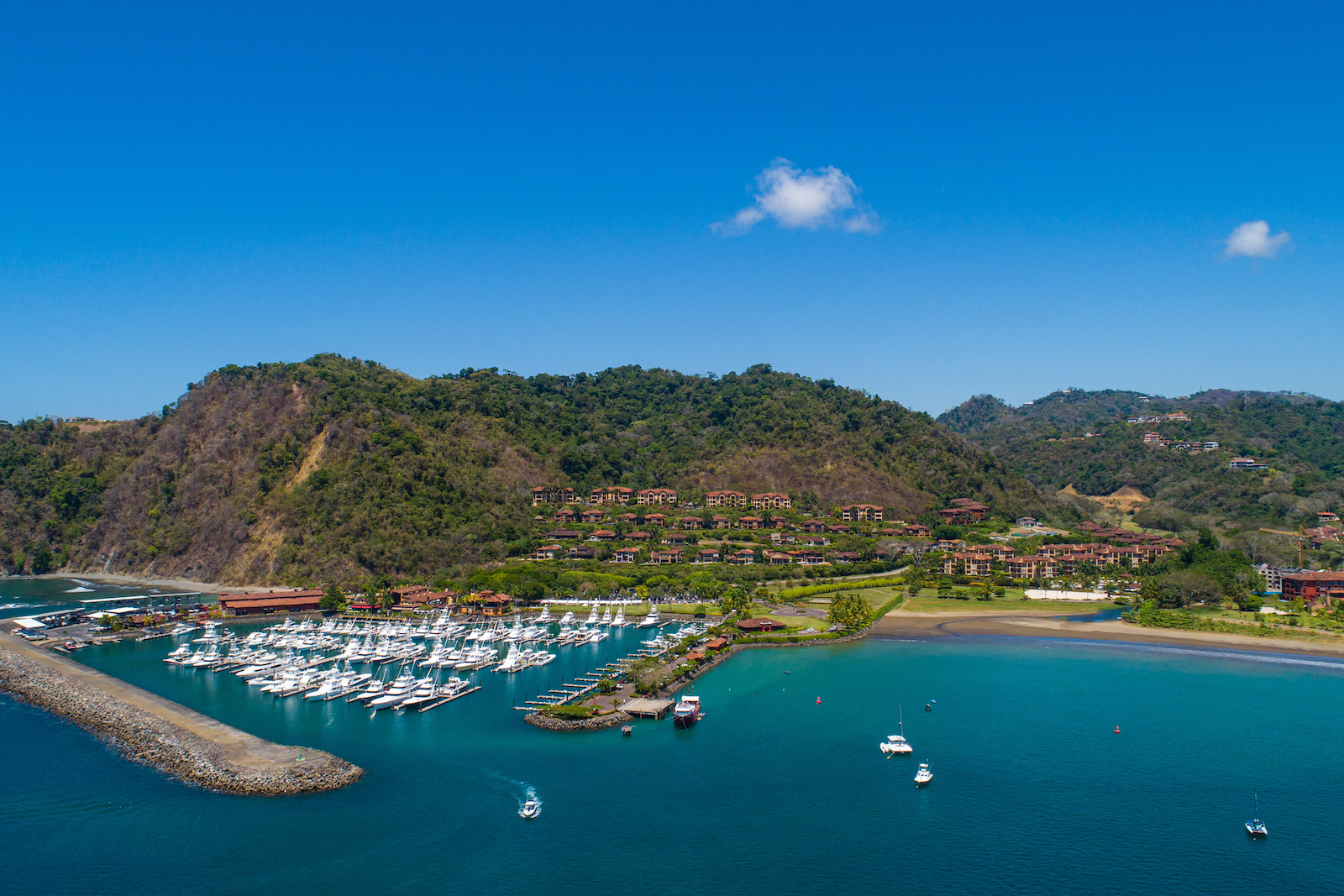 Image of a marina at the shoreline in Puntarenas, Costa Rica.