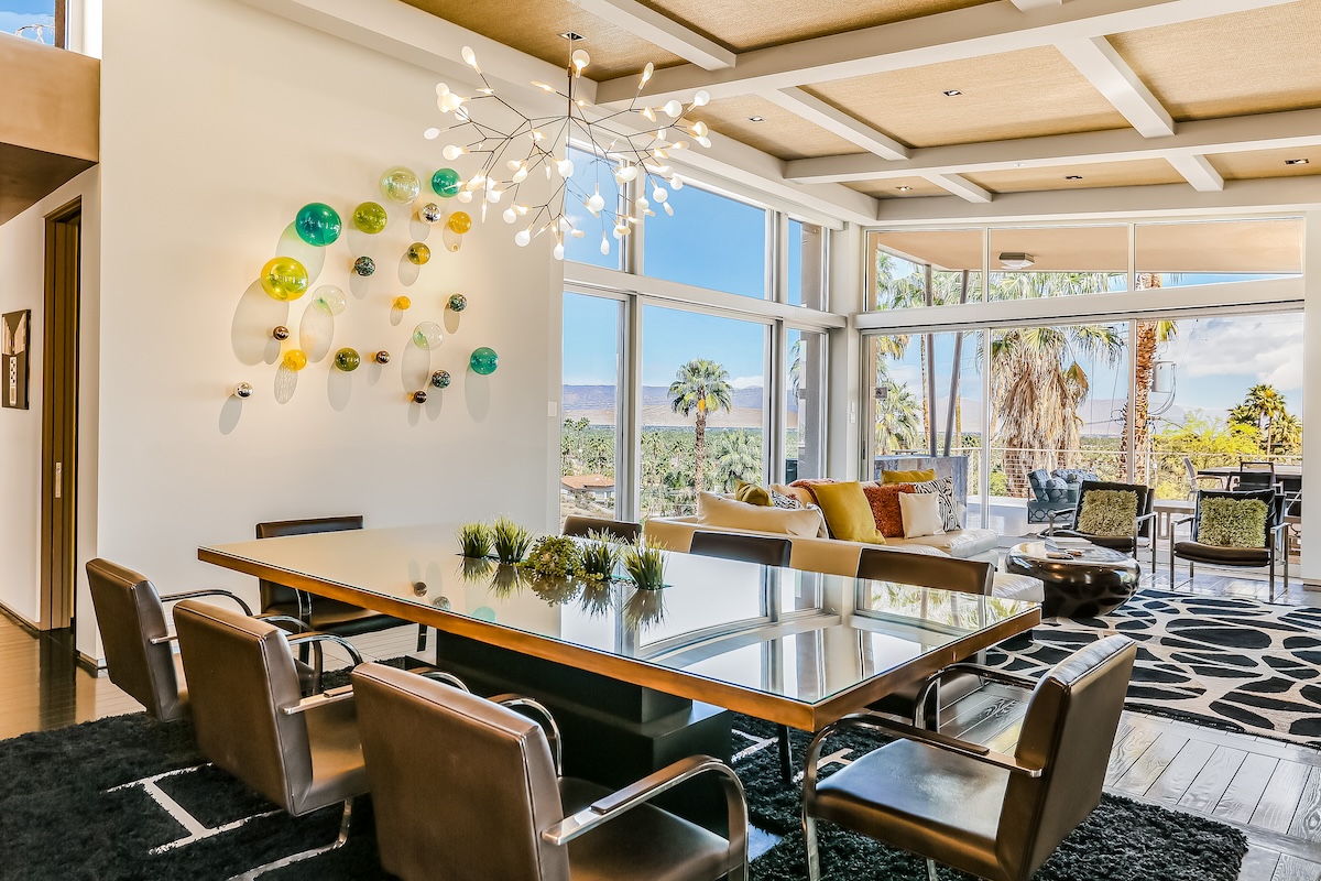 The dining area of a vacation rental in Palm Springs.