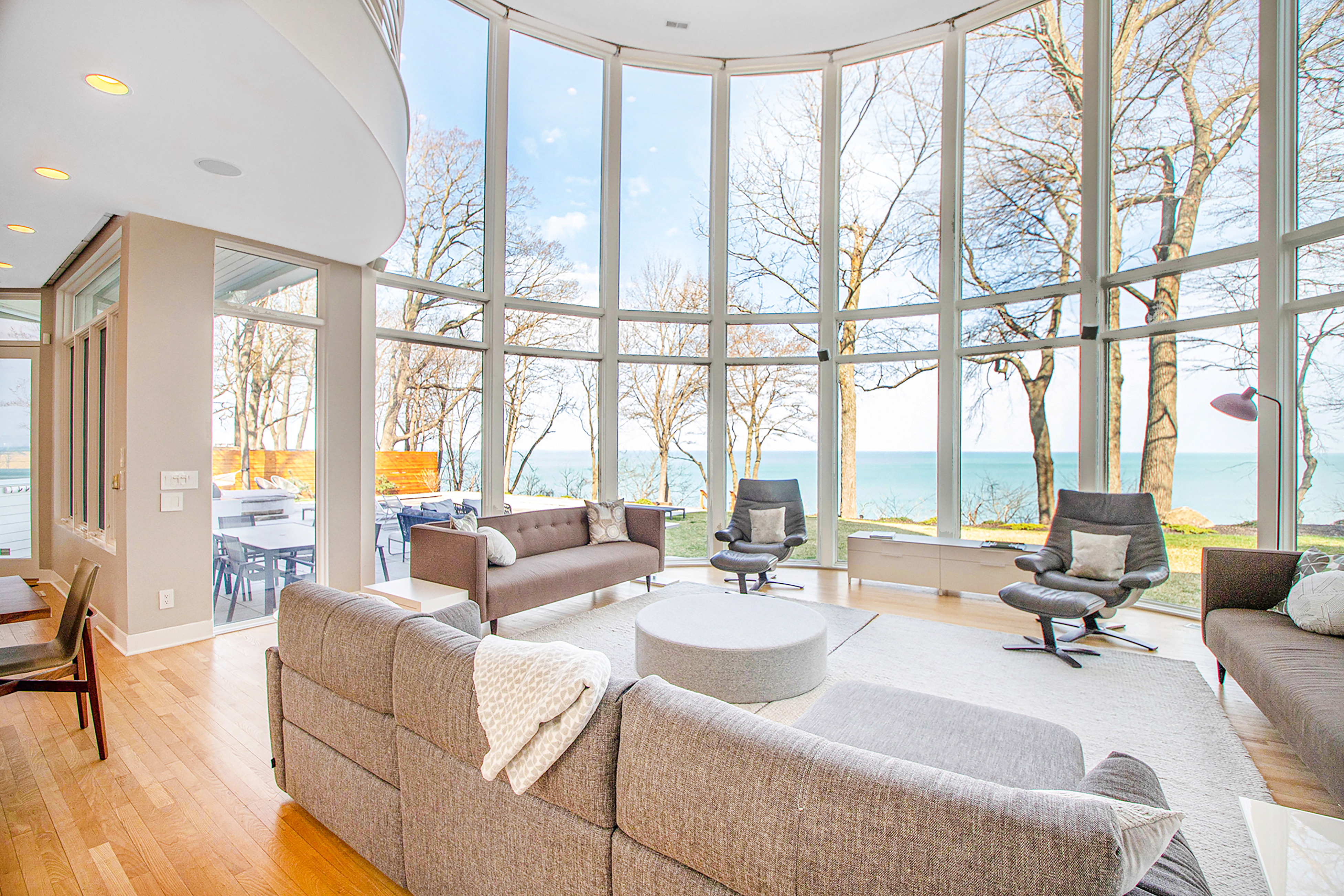 floor-to-ceiling windows provide gorgeous views of lake michigan