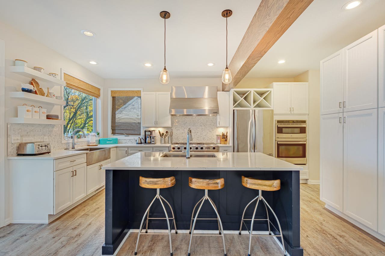 bright and white kitchen in a south haven, mi vacation rental