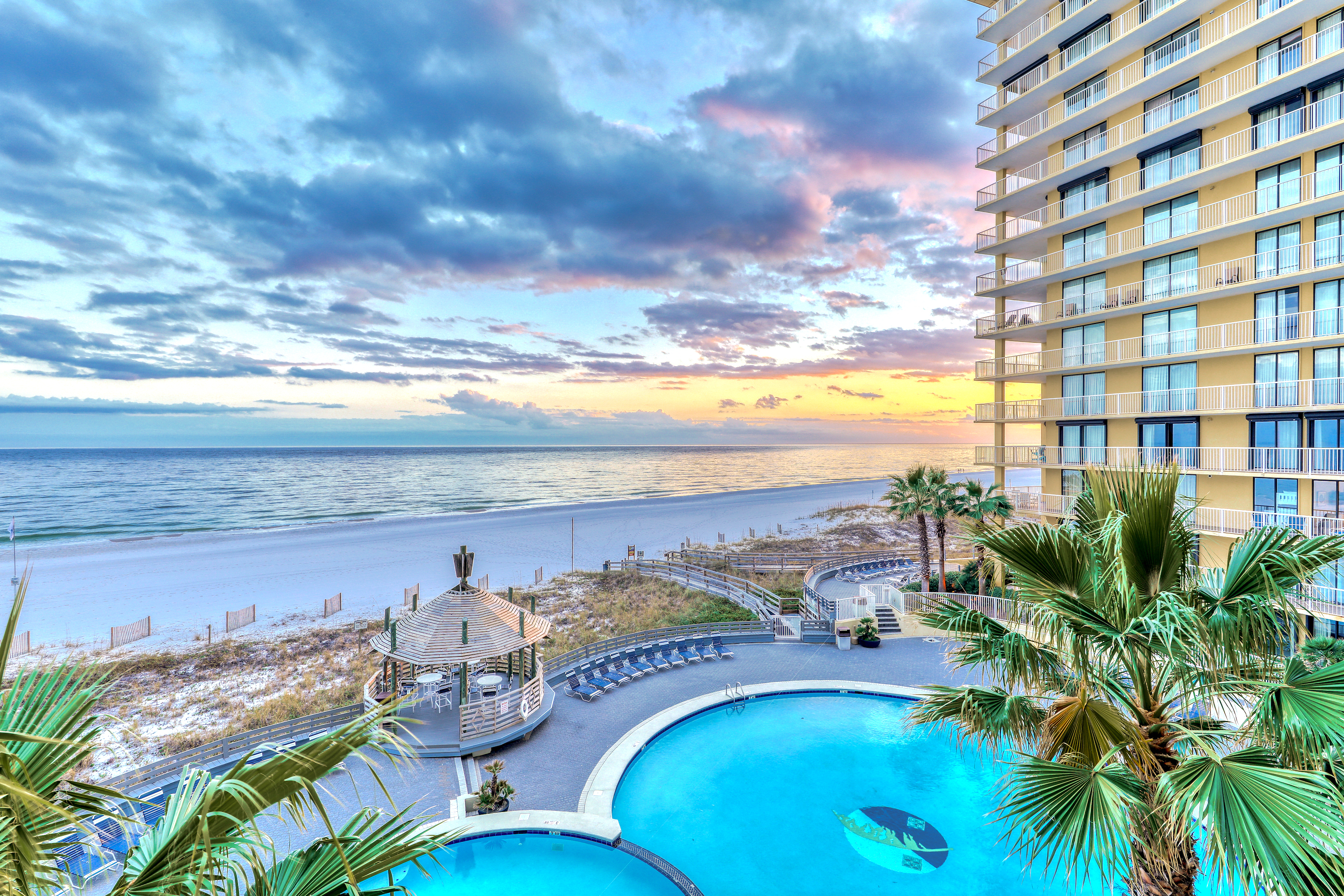 Gulf-front resort in Orange Beach, AL with pools and gazebo