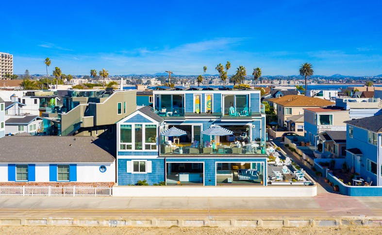 The back of a beachfront vacation rental in San Diego, CA.