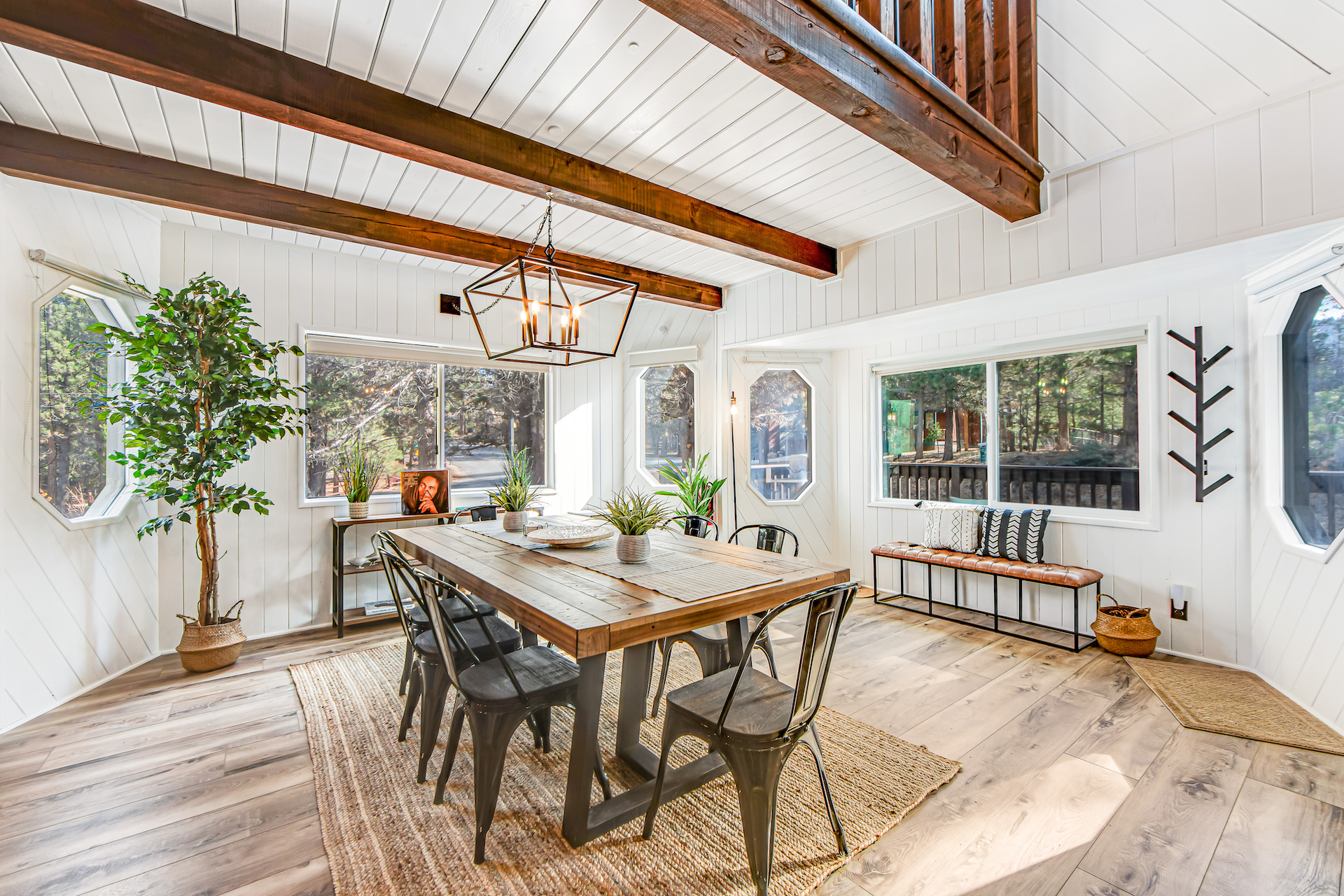 The living room of an elegant vacation rental in Big Bear Lake, CA.