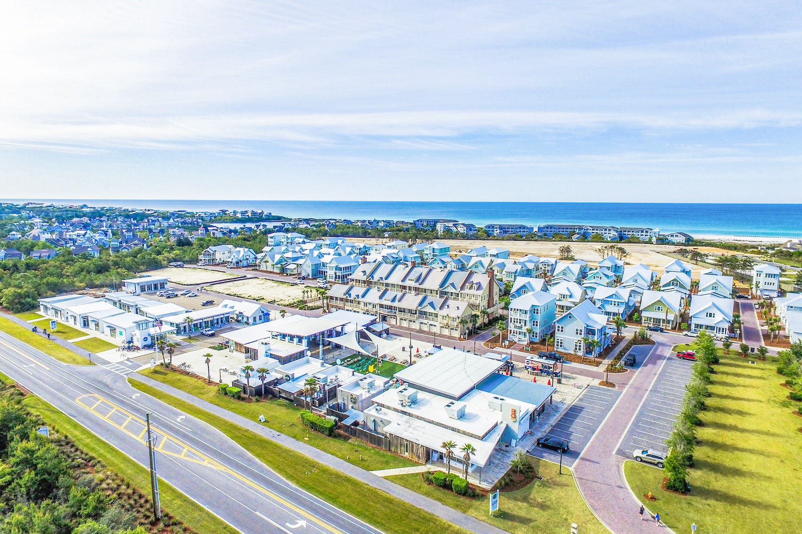 Drone shot of Rosemary Beach, FL.
