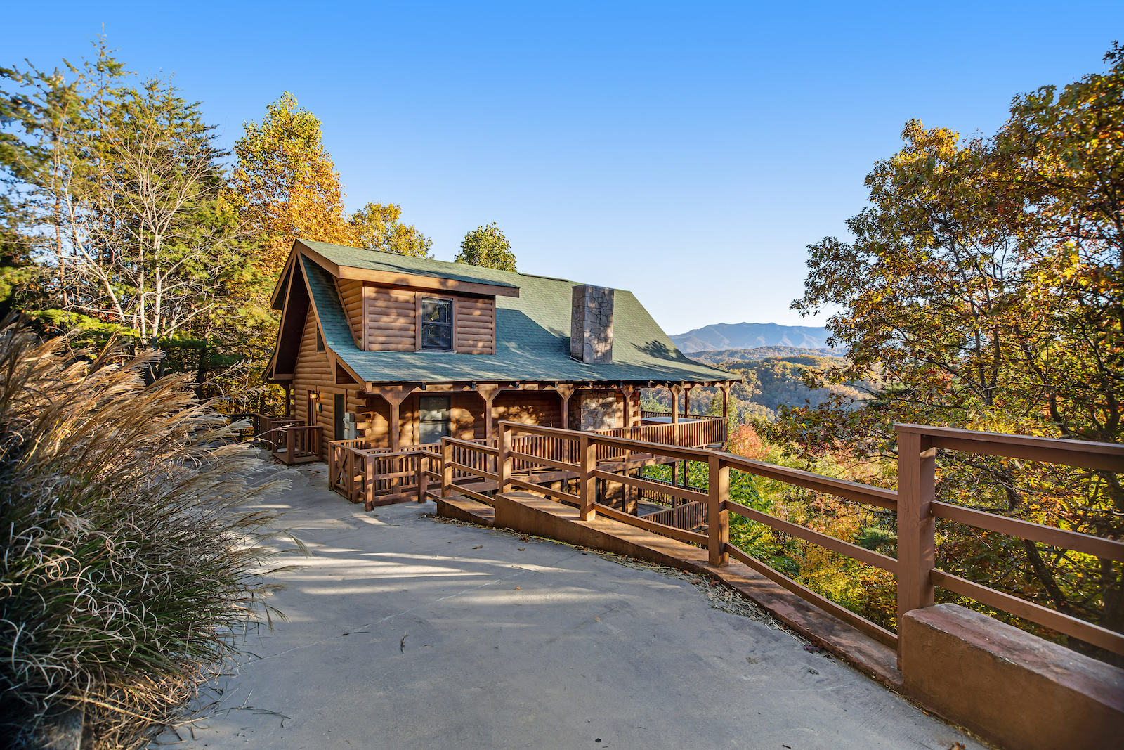 The exterior of a pet-friendly vacation rental overlooking the Smoky Mountains.