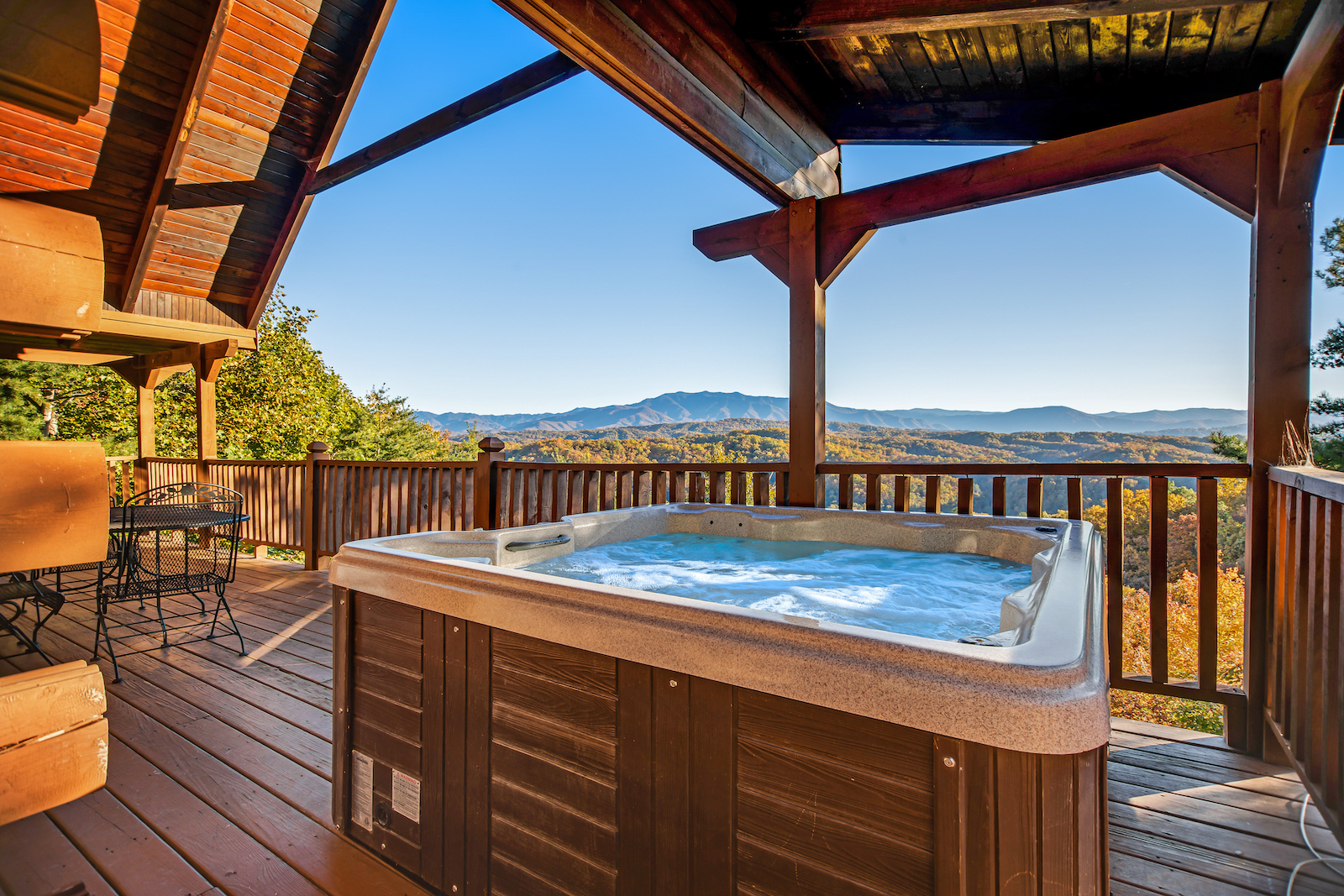 The hot tub with a view at a vacation rental in the Smoky Mountains.