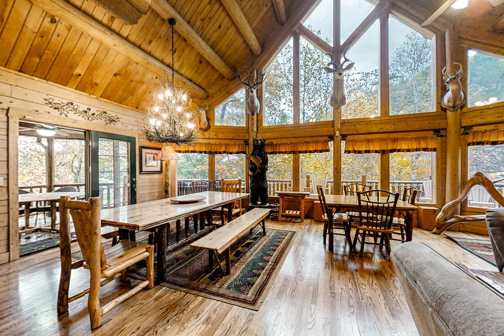 Exterior dining area of a large cabin rental in Sevierville.