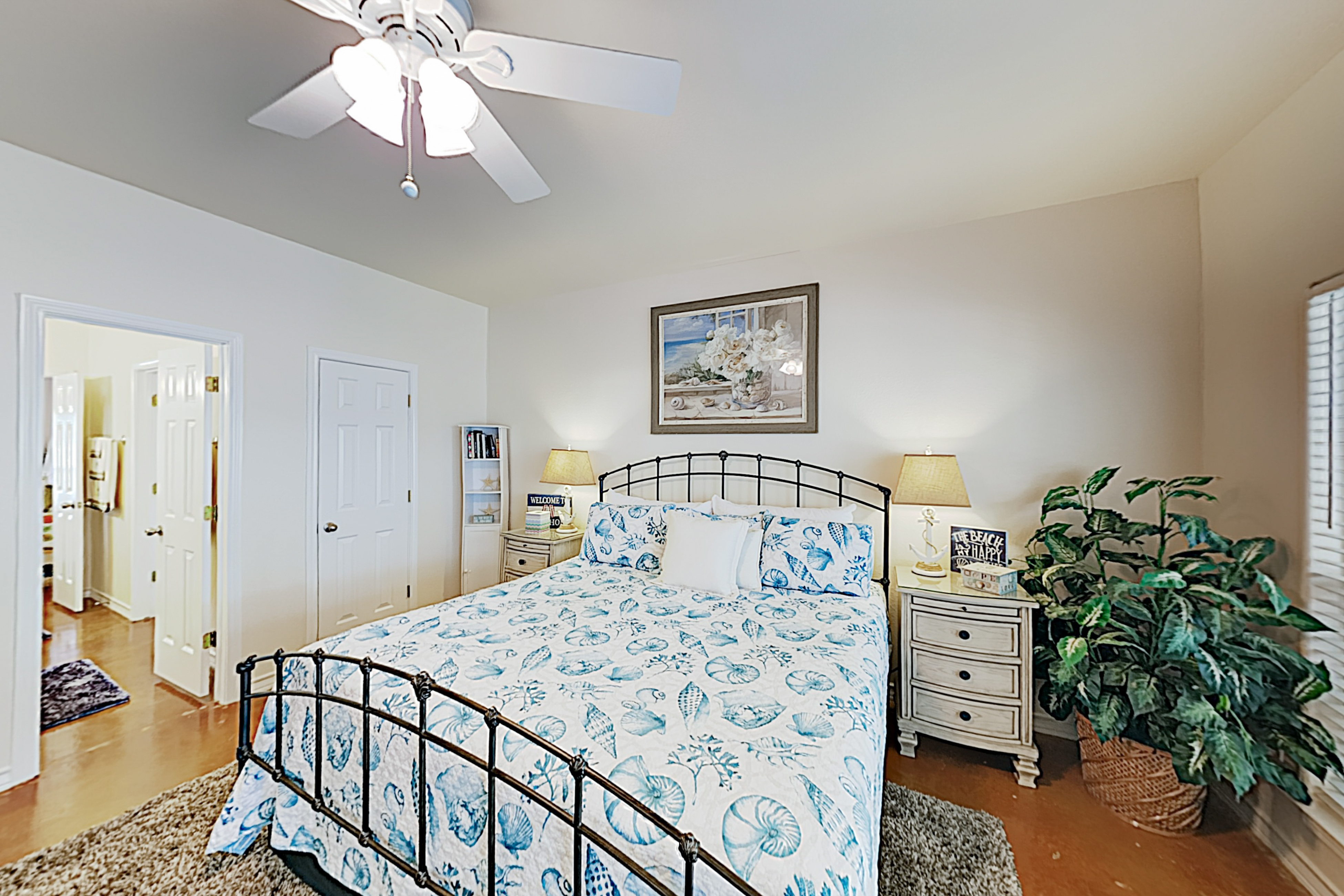 The bedroom of a vacation rental in Rockport, TX.