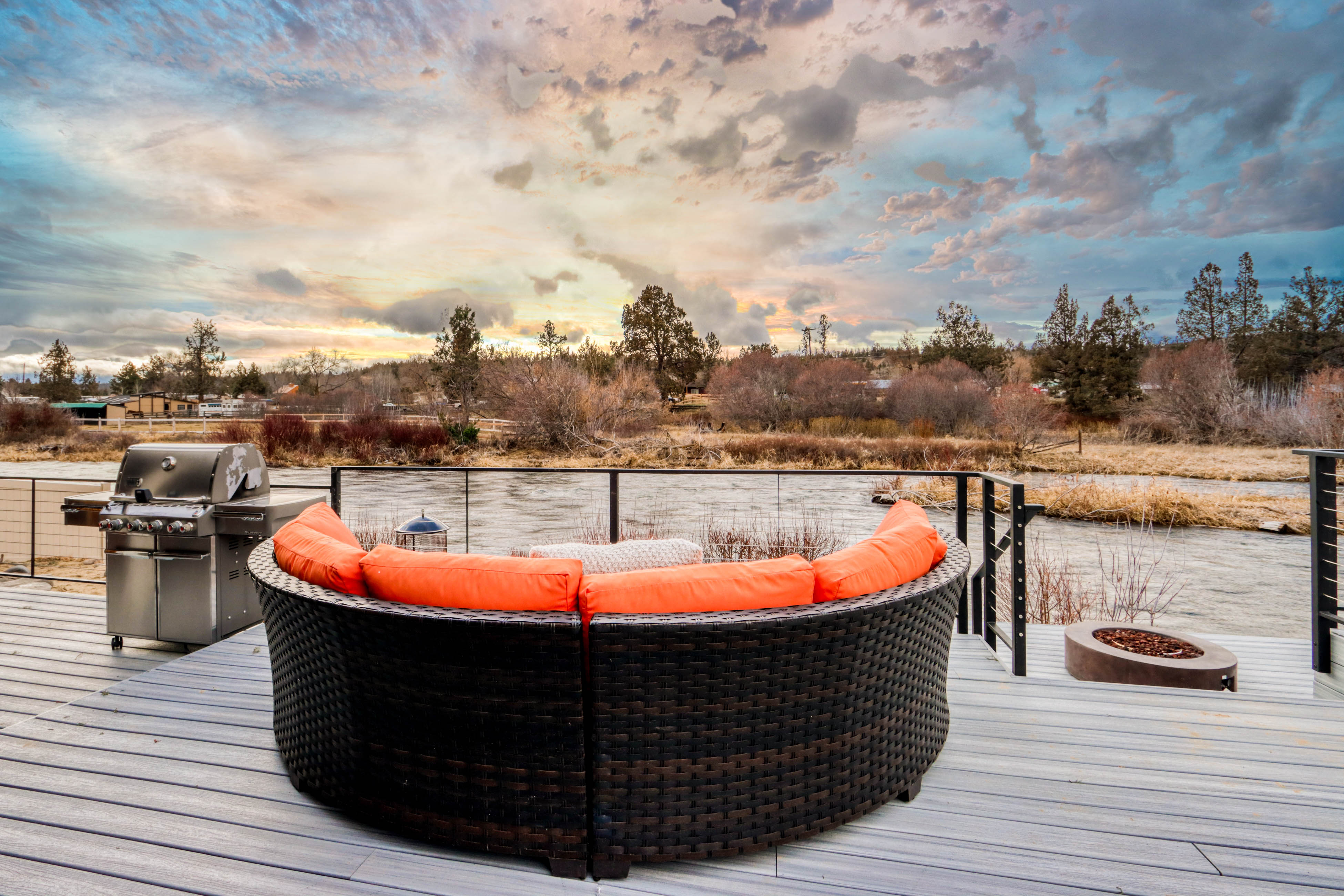 Vacation rental with a hot tub by the river in Bend, Oregon.