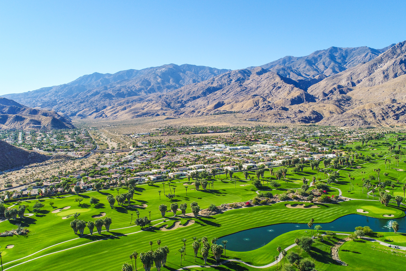 Aerial shot of Golf courses in Palm Springs.