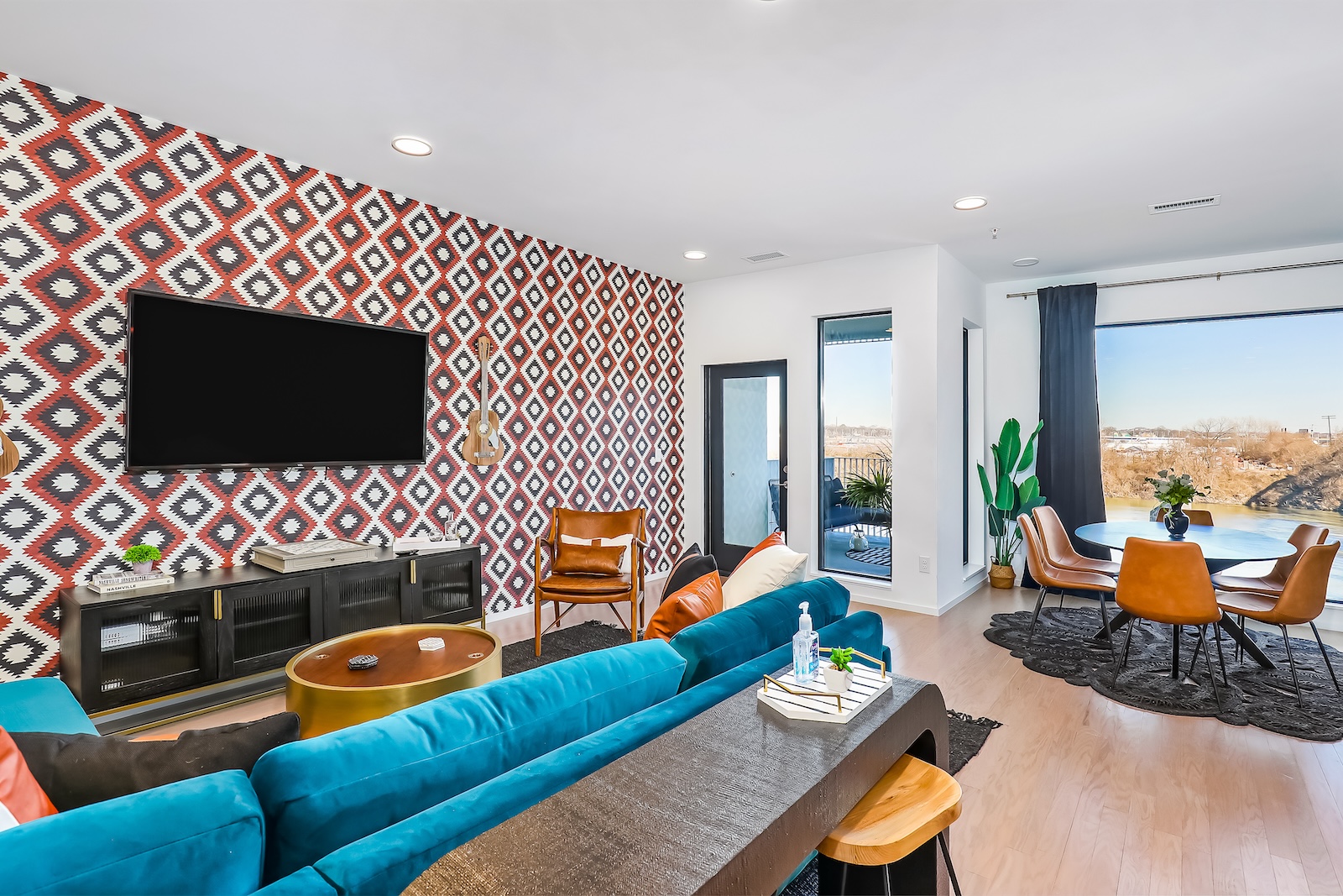 The living area of vacation rental in Nashville with CMA Fest inspired decor.