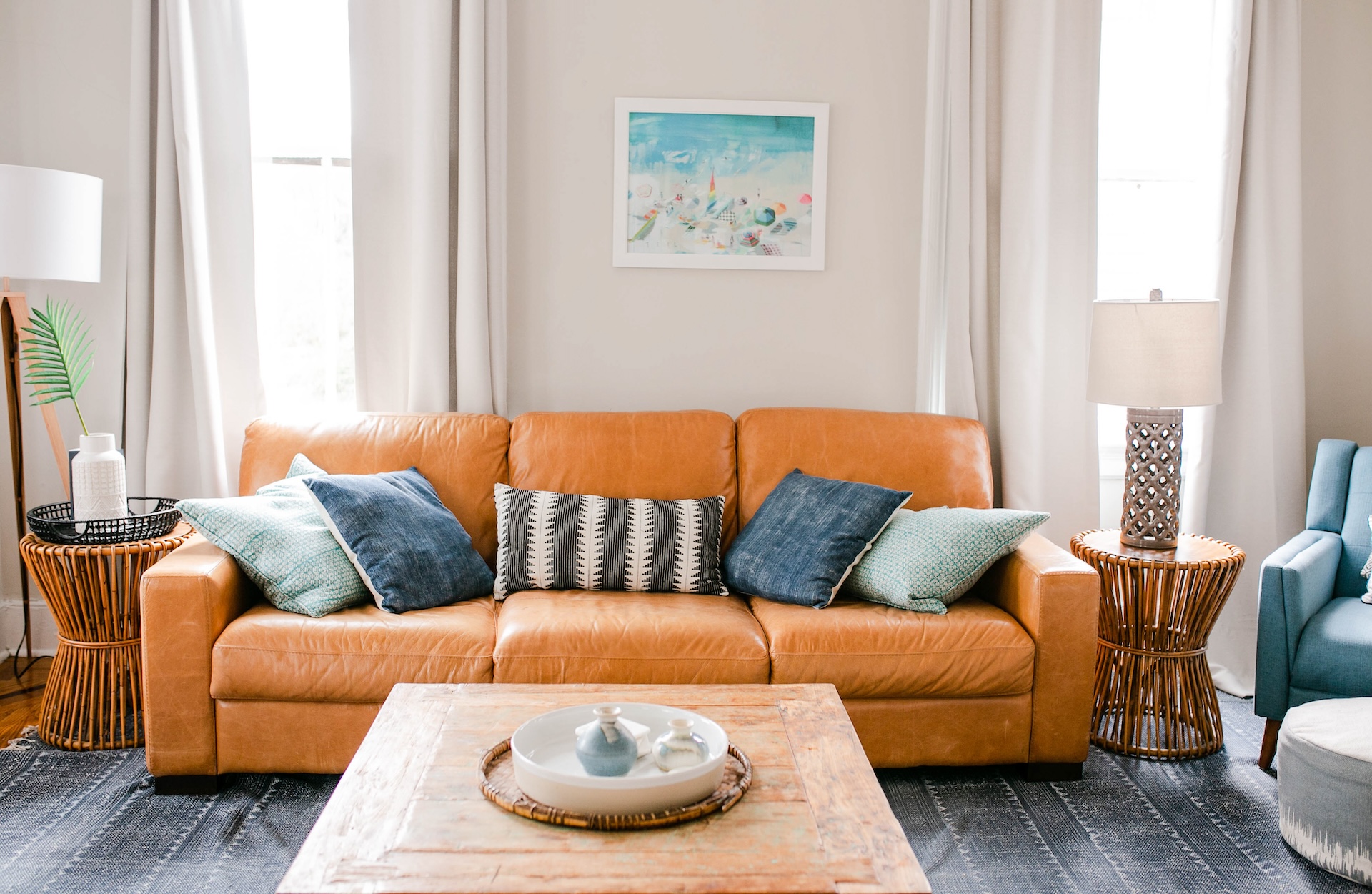 The living area of a long-term rental in Charleston, SC.