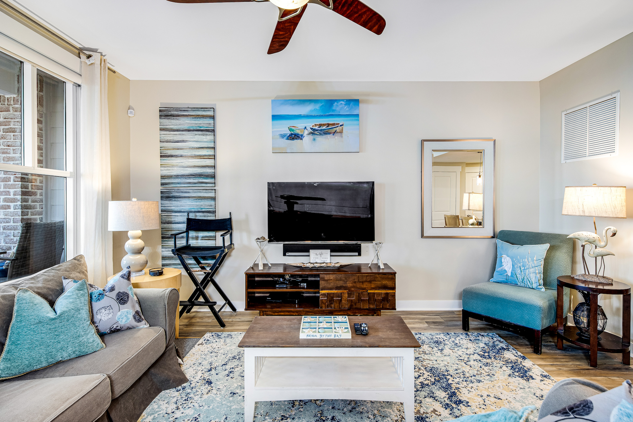The living room of a vacation rental in Miramar Beach, Florida.