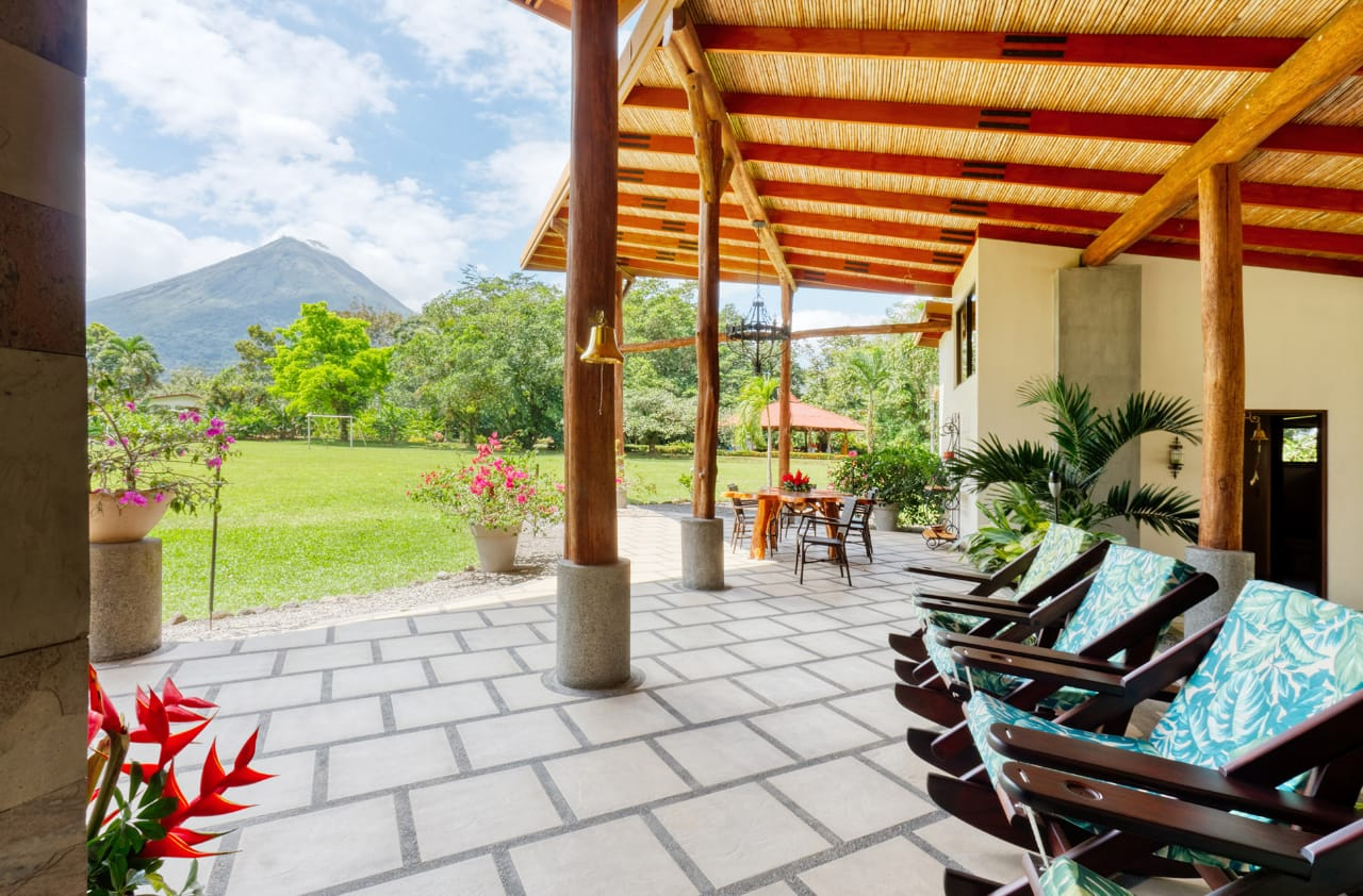 The outdoor area of a vacation rental in La Fortuna, Costa Rica.