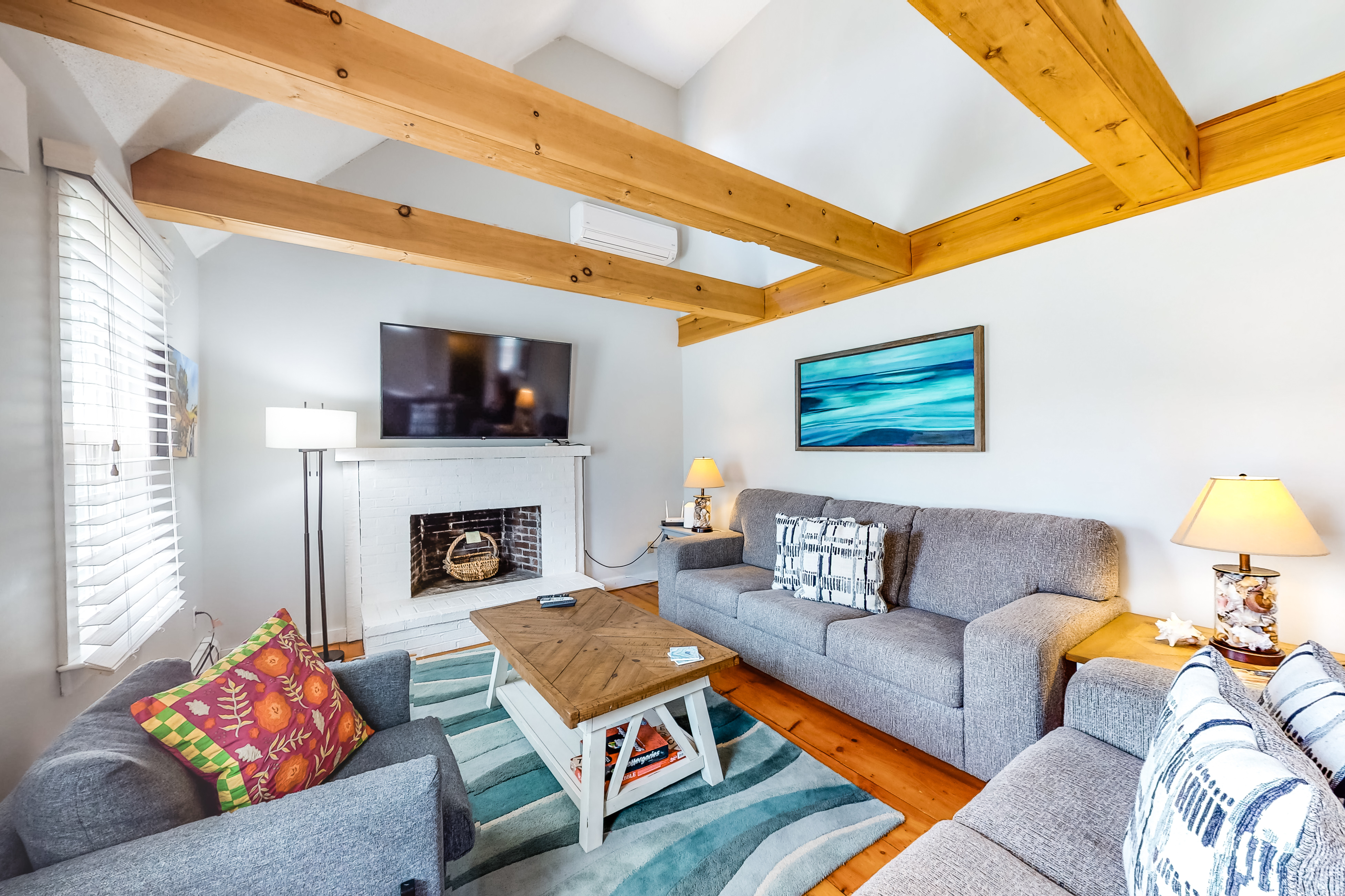 The living room of a vacation rental in Cape Cod, MA