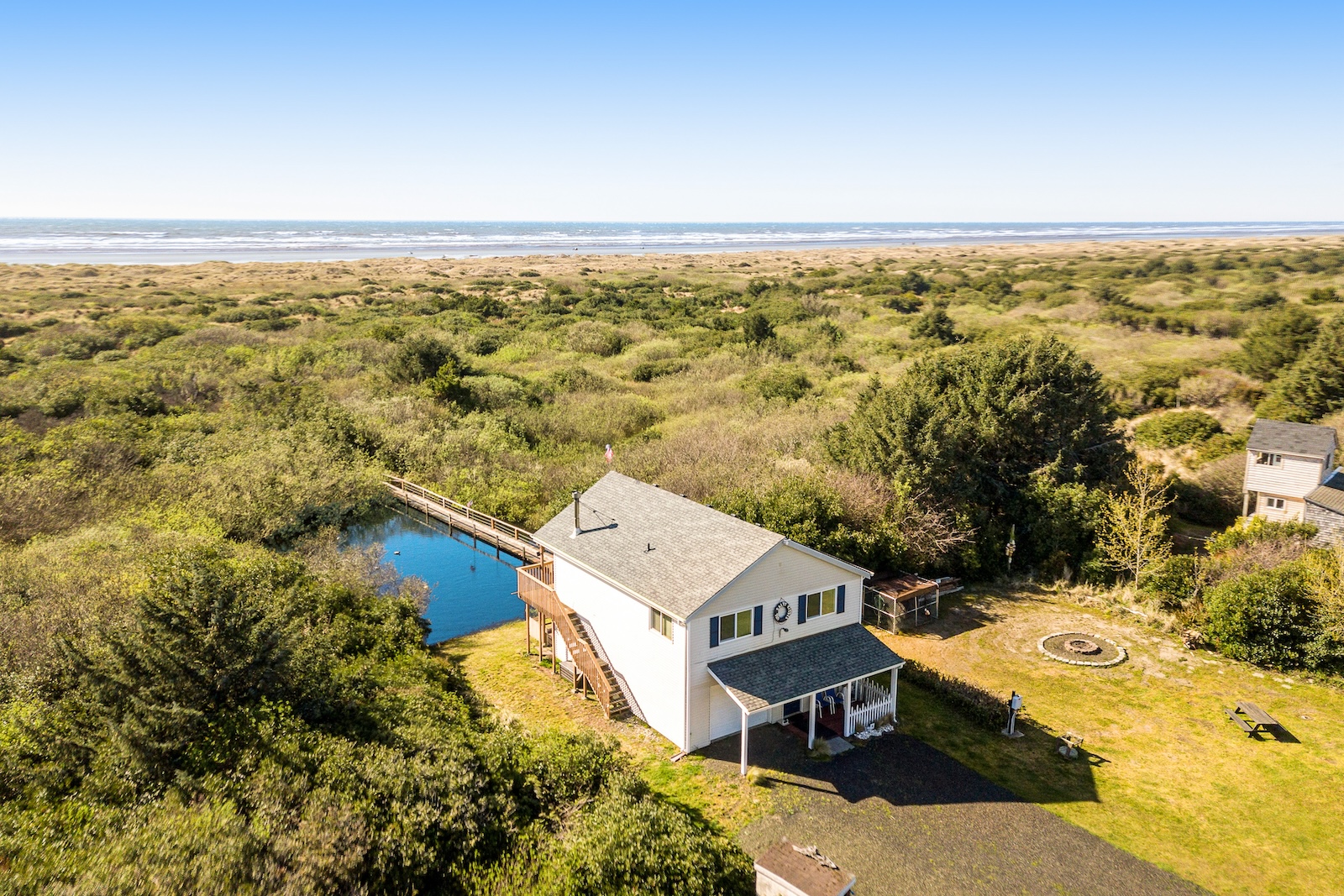 Drone shot of a house rental in Ocean Shores, WA.
