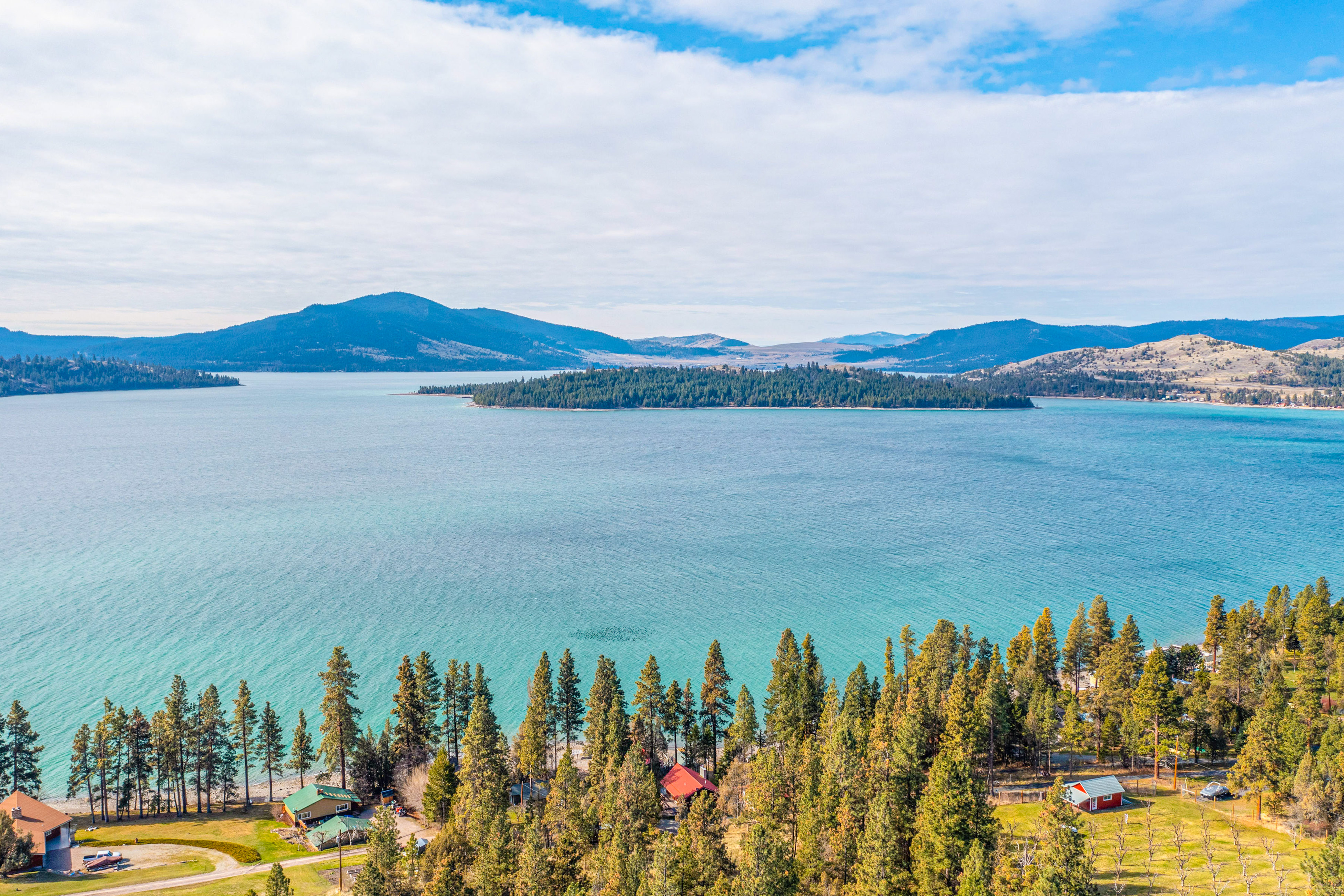 view of flathead lake in montana on a sunny summer day