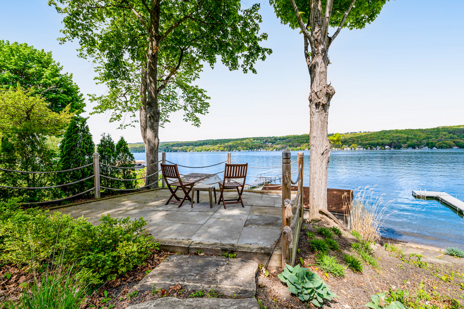 The back porch area at a lake vacation rental in Penn Yan, NY.