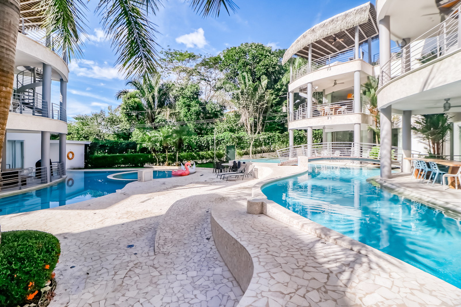 The pool area of a resort-style vacation rental in Play Hermosa, Costa Rica.