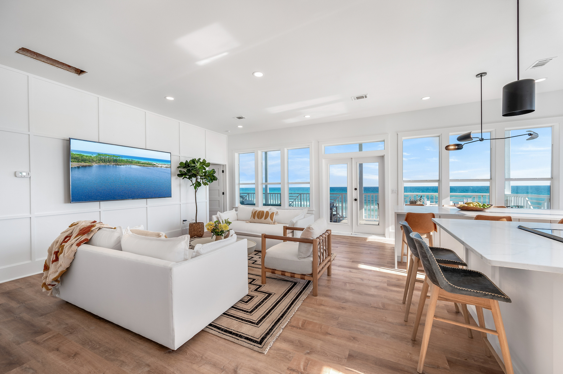 The living area in a Santa Rosa Beach, FL vacation rental.