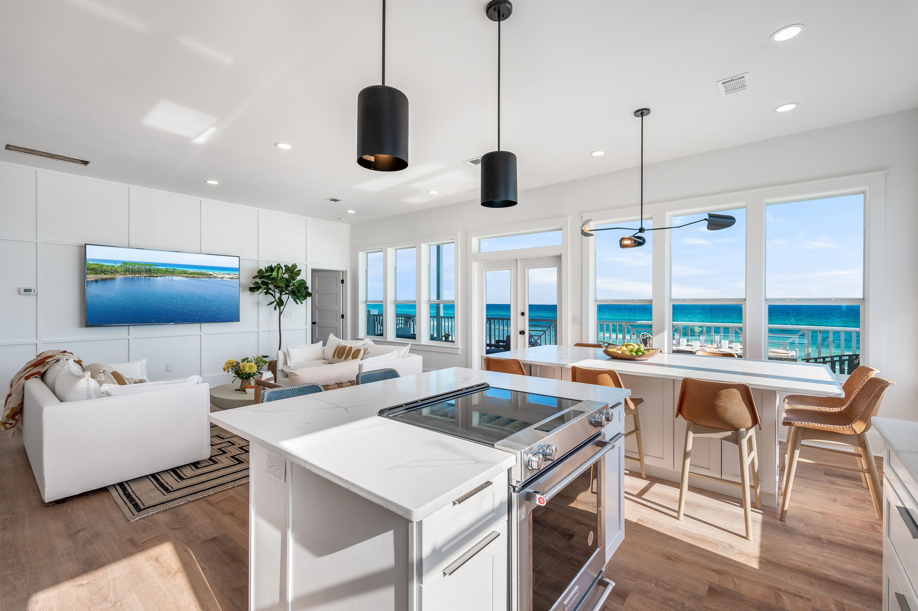 The open living area of a vacation rental in Santa Rosa Beach, Florida.