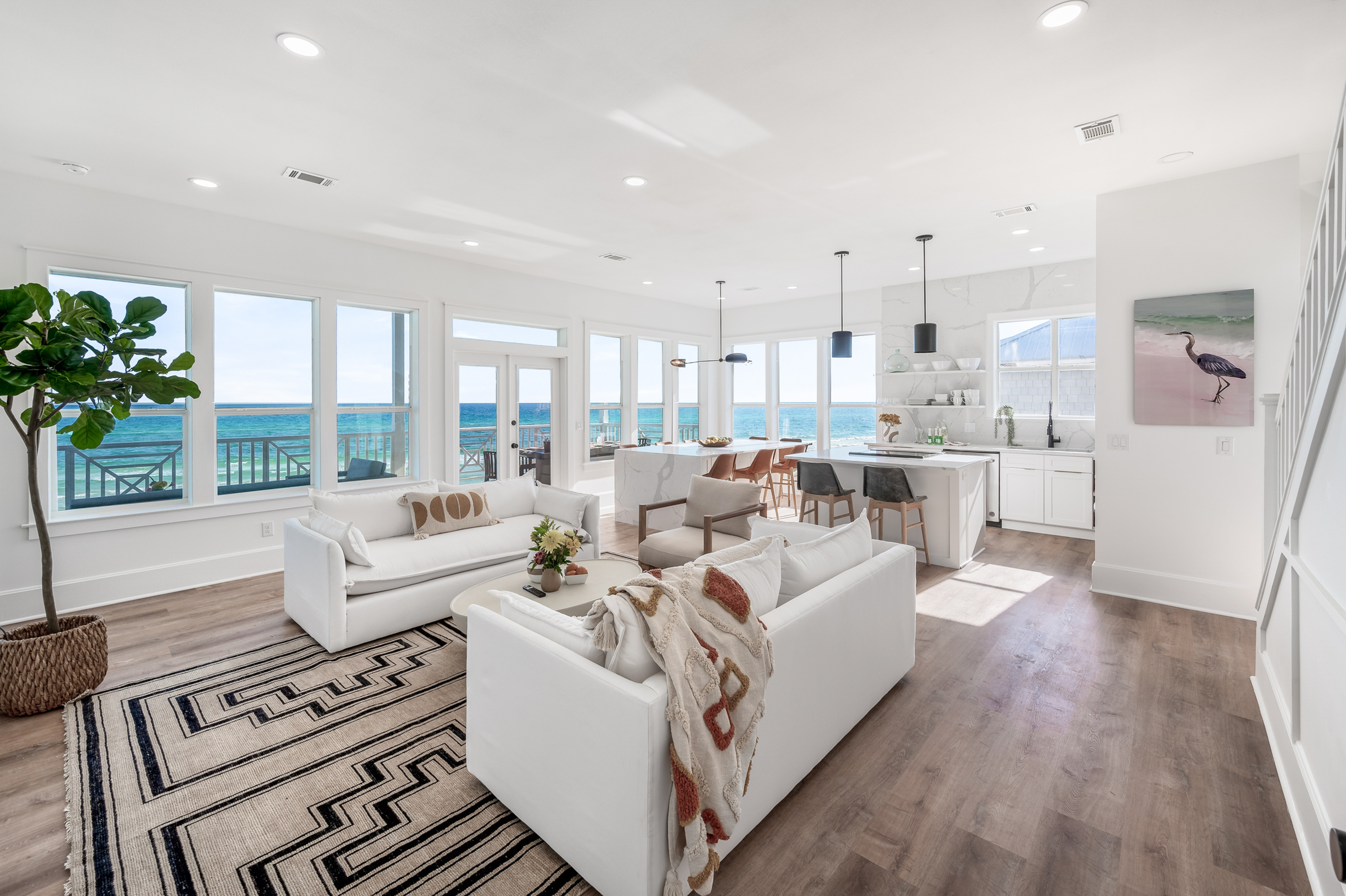 The living area of a vacation rental overlooking the beach in Santa Rosa Beach, FL.