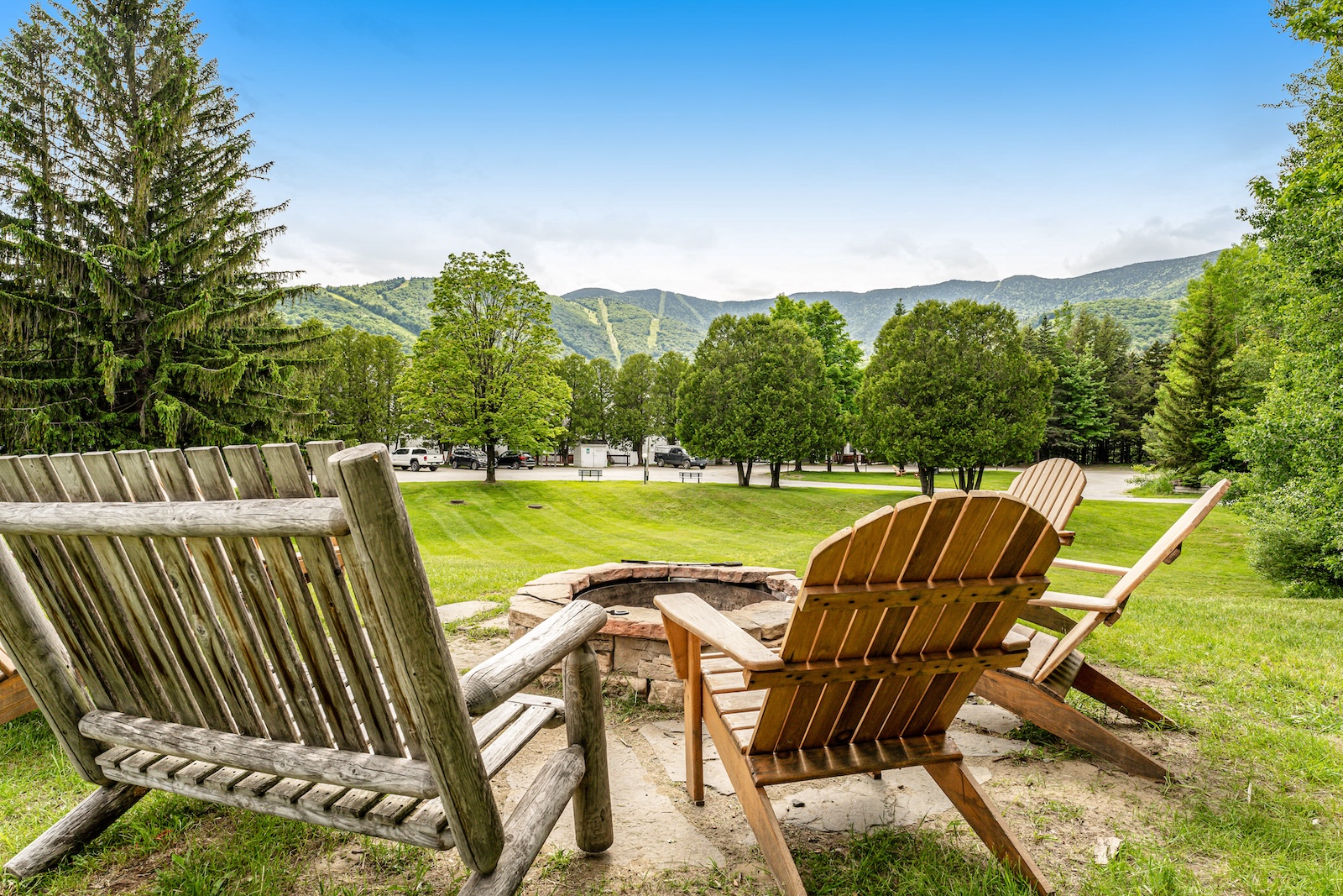 Chairs over a fire pit in Vermont.