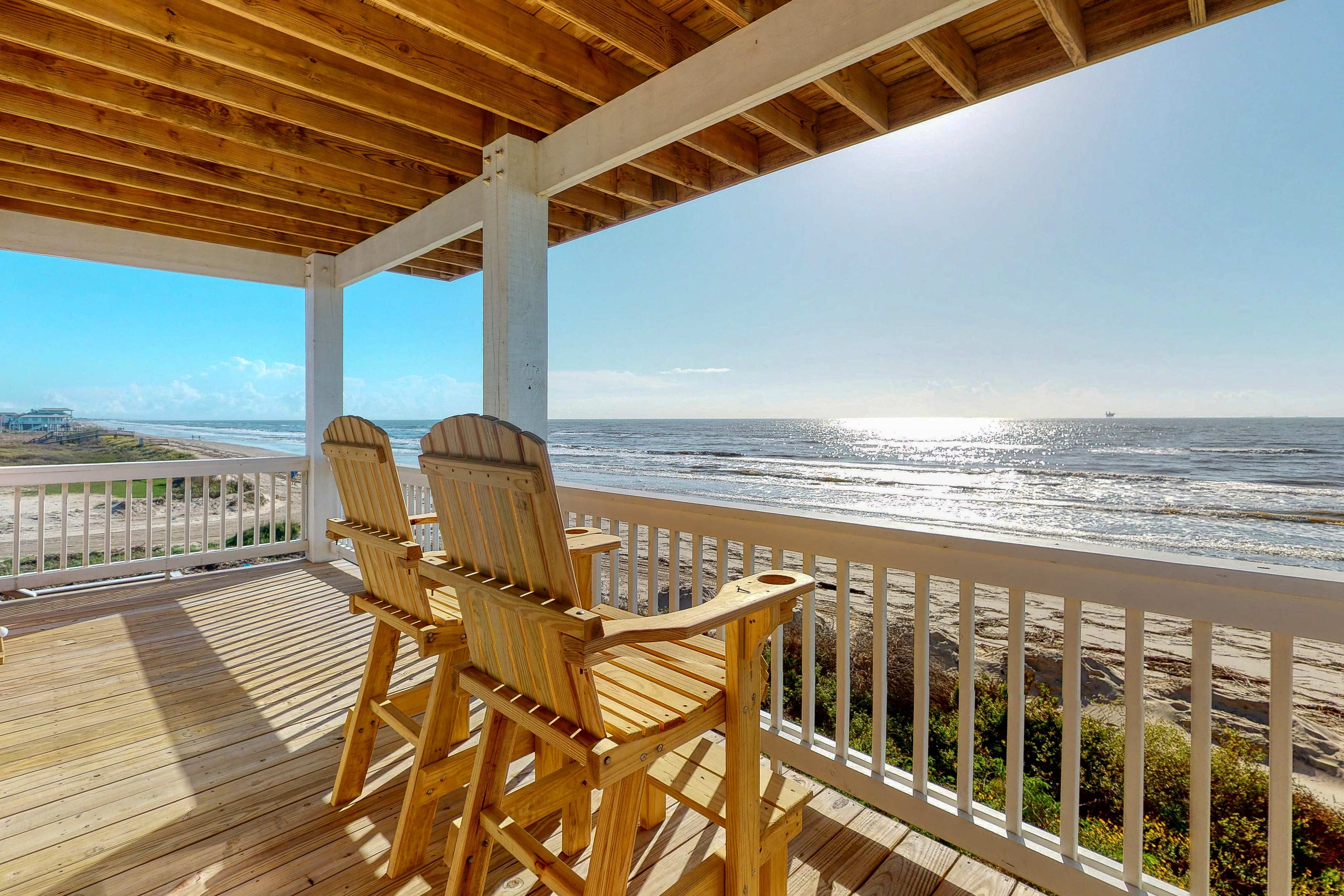 two chairs face the Gulf in Crystal Beach, TX
