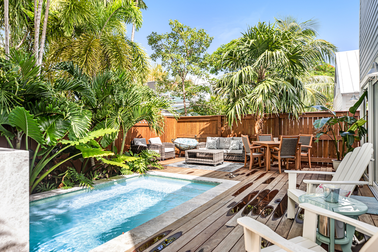The pool area of a vacation rental in Key West, Florida.