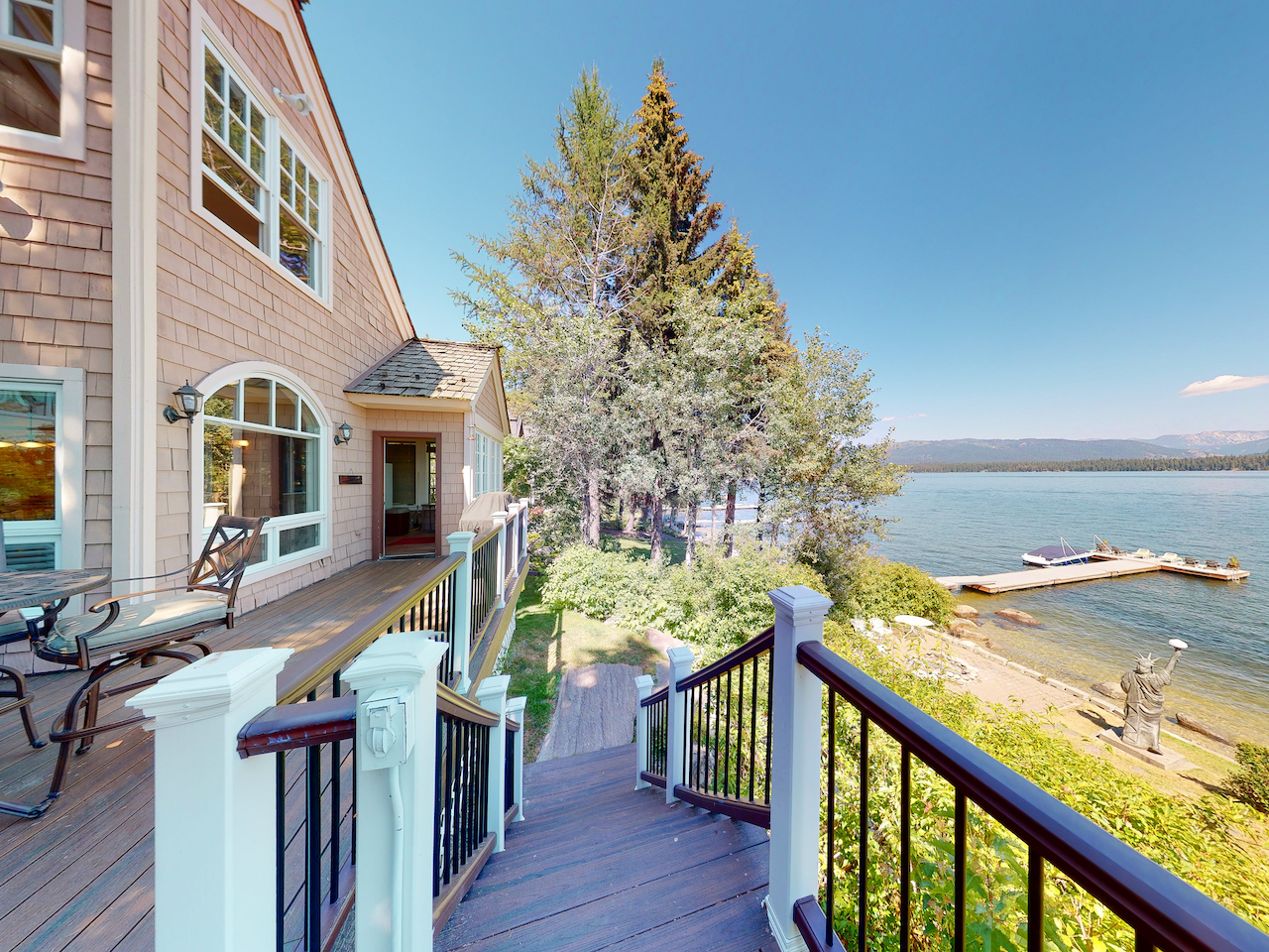 The view of the lake from the back area at a vacation rental in McCall, ID.