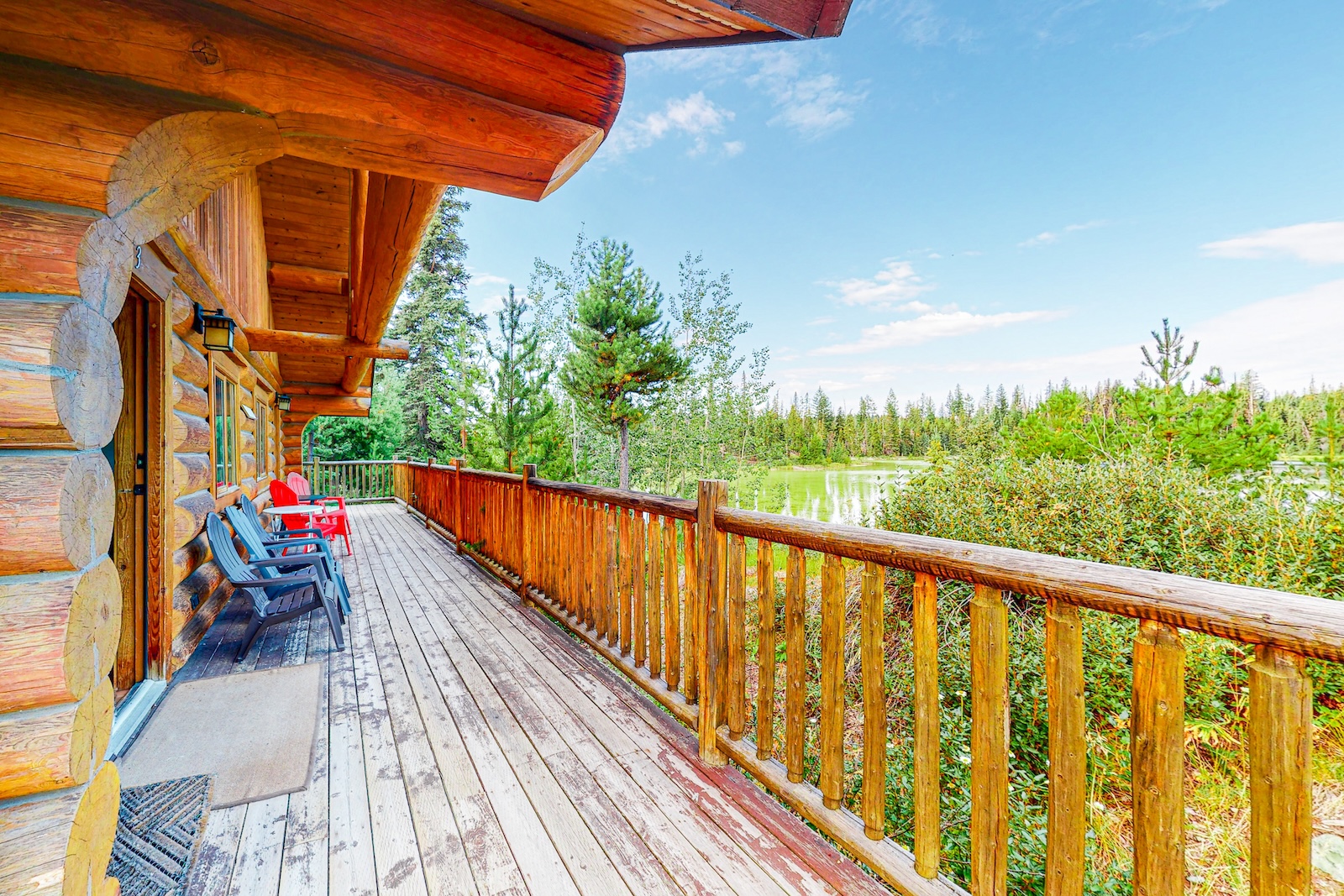 The deck with a view at a cabin rental in Lac Le Jeune, Bc.