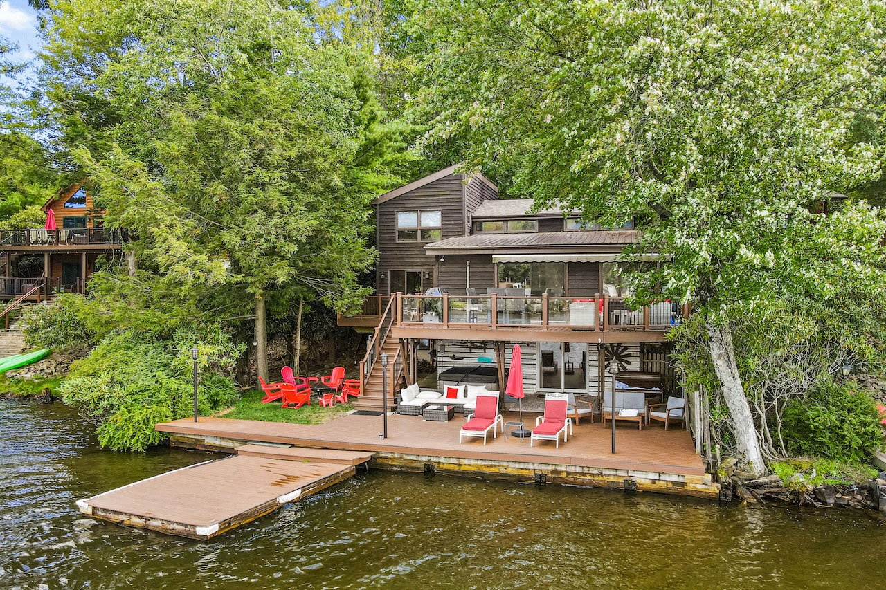 The view of a lake house rental in Lake Harmony, PA.